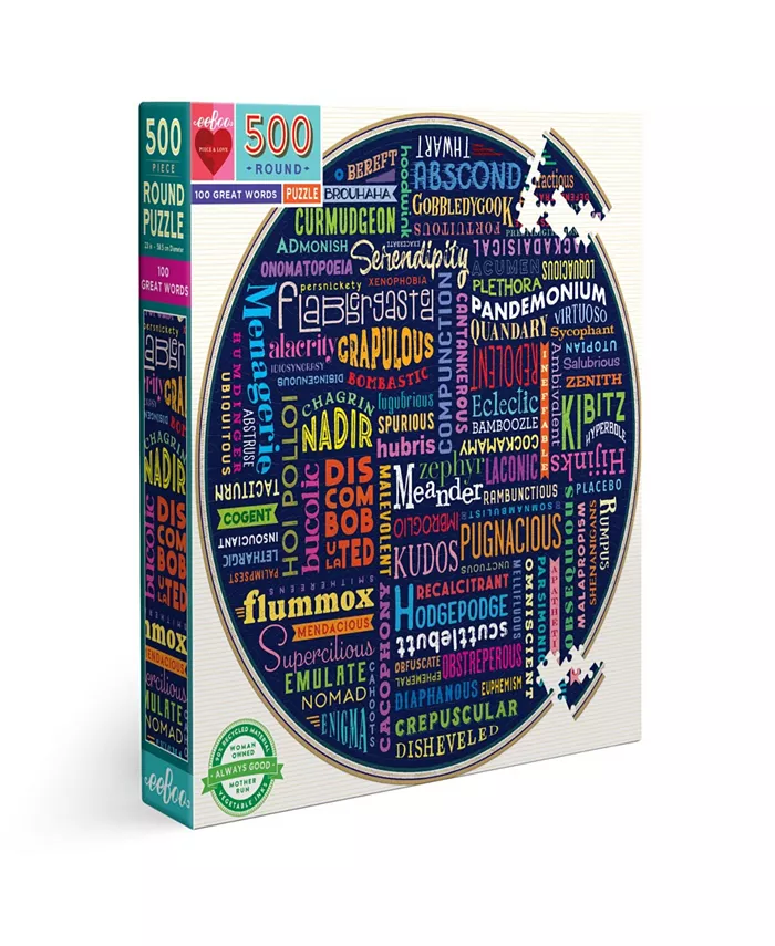 Eeboo Piece and Love 100 Great Words Round Circle Jigsaw Puzzle Set， 500 Piece - Mycitystee