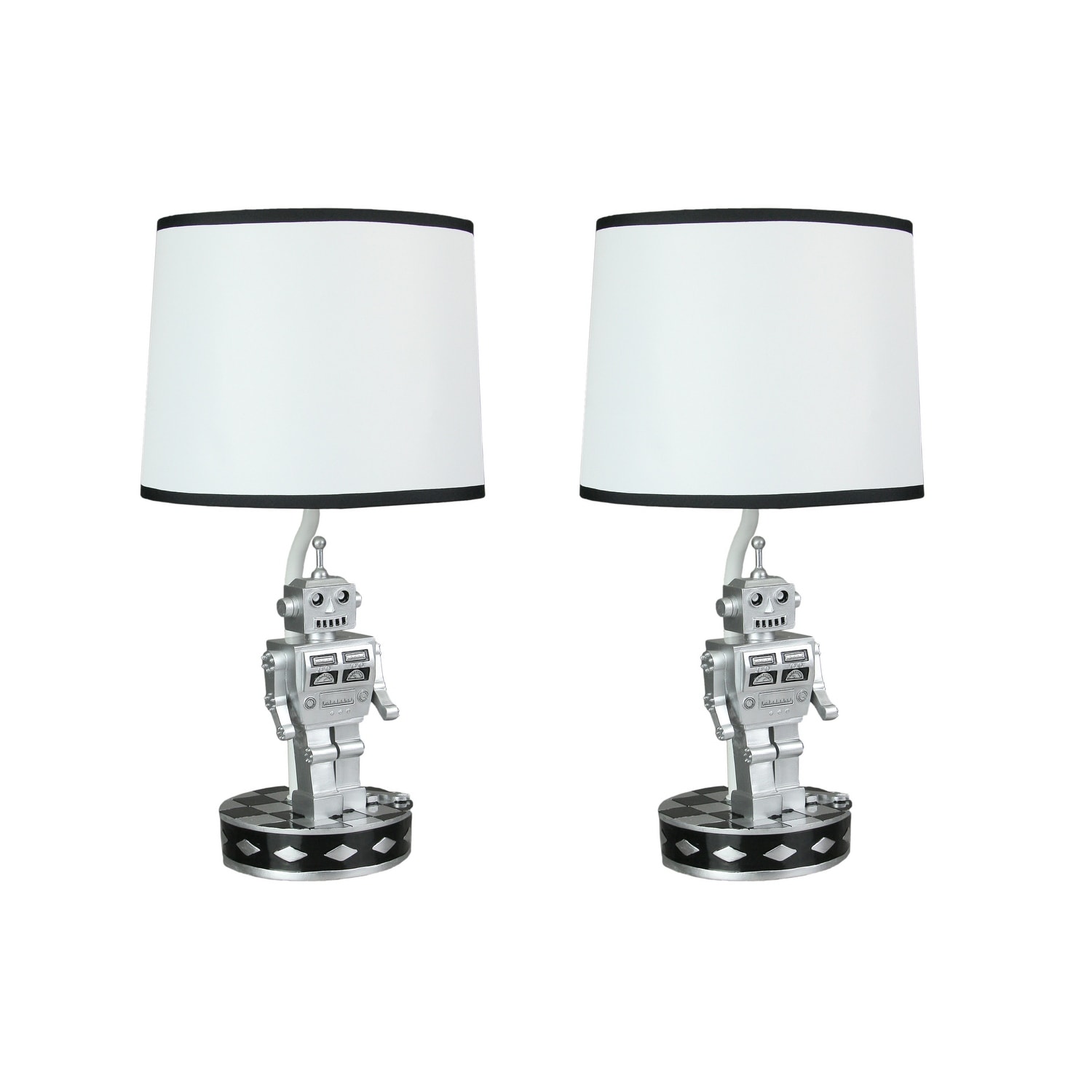 Set Of 2 Retro 1960'S Style Square Head Robot Sci-Fi Table Lamps With Shades - 16.5 X 9 X 9 inches - Mycitystee