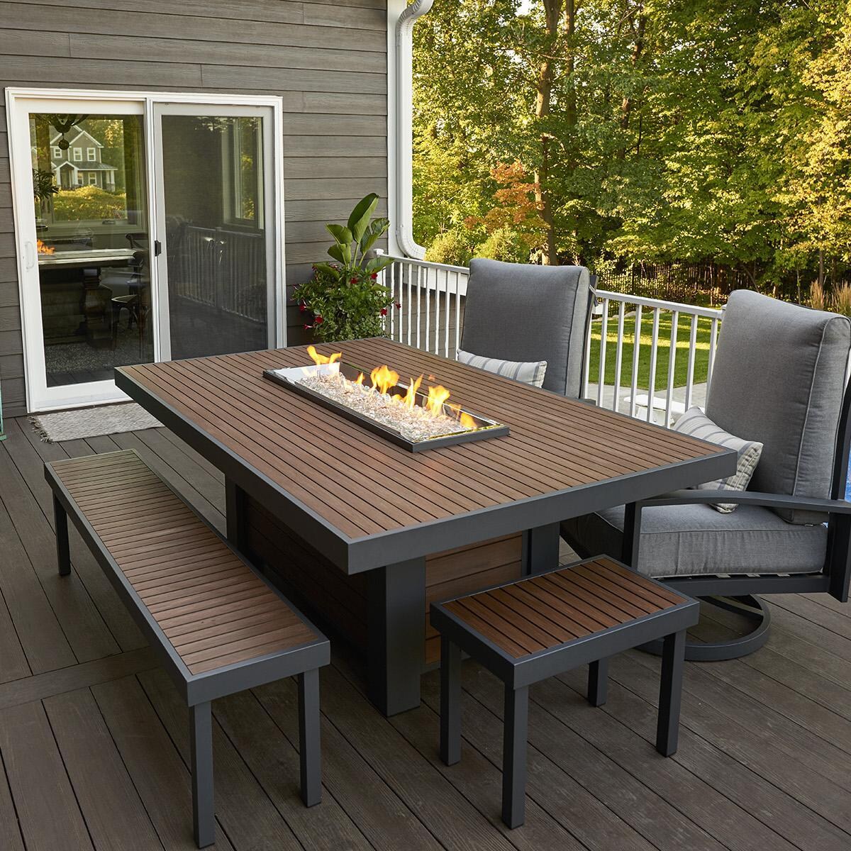The Outdoor GreatRoom Company Kenwood 80-Inch Linear Propane Gas Fire Pit Dining Table with 42-Inch Crystal Fire Burner - Mycitystee