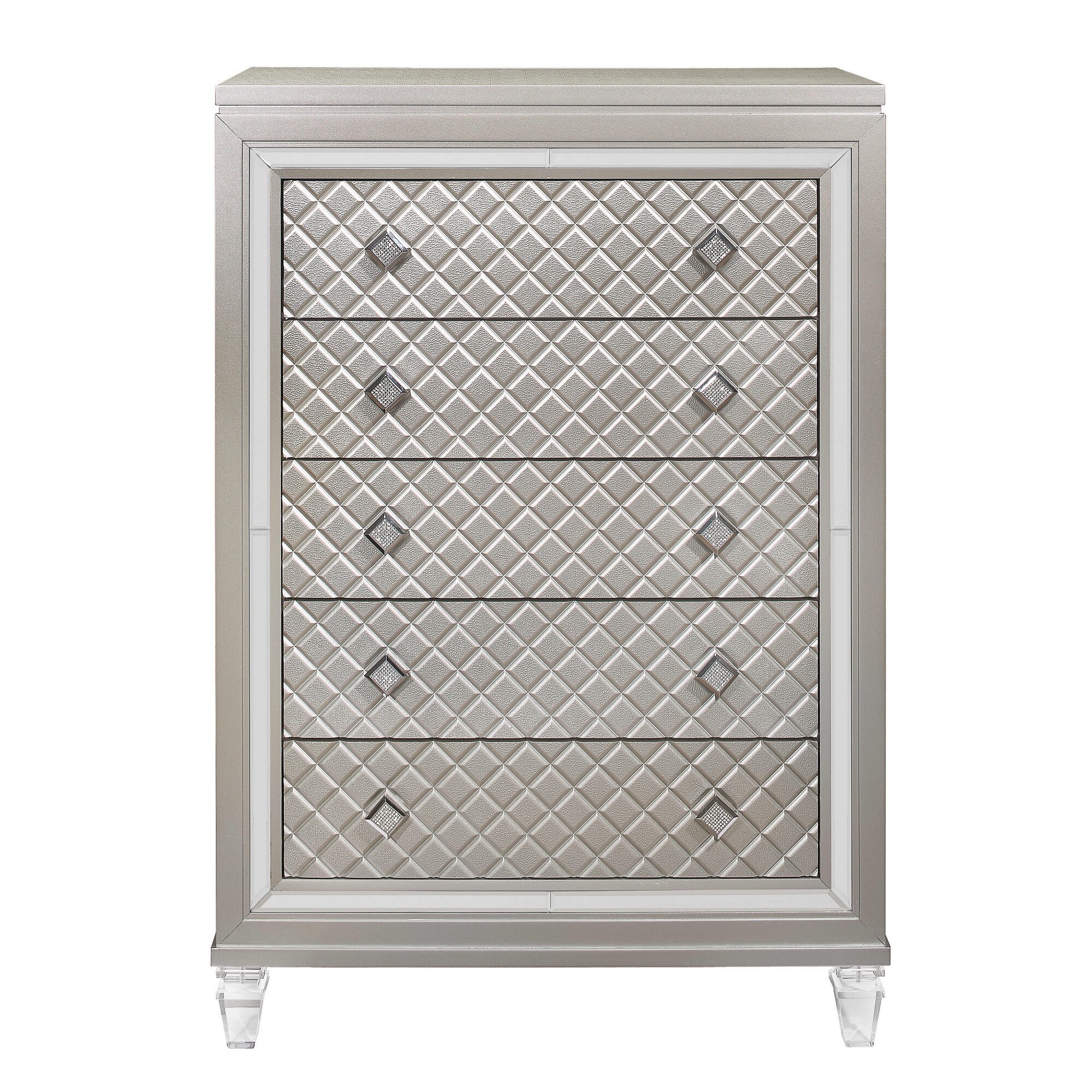 Champagne Toned Chest with Tapered Acrylic Legs and 5 Drawers - - 34190026 - Mycitystee