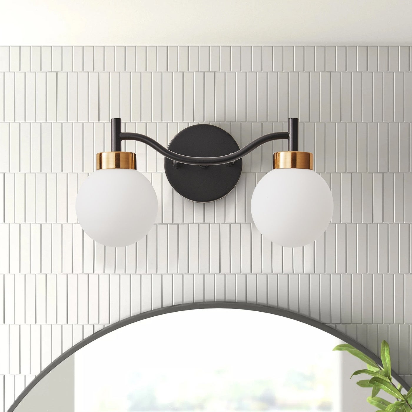 Modern Black 2-Light White Ball Glass Shade Vanity Lighting Fixture - Mycitystee