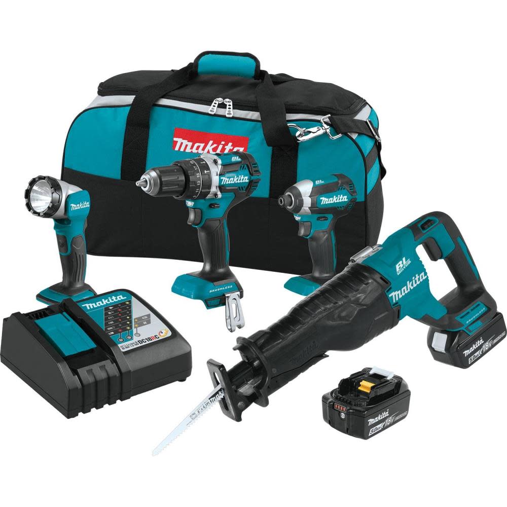 Makita 18V LXT Lithium-Ion Brushless Cordless 4-Pc. Combo Kit (5.0Ah) XT447T from Makita - Mycitystee