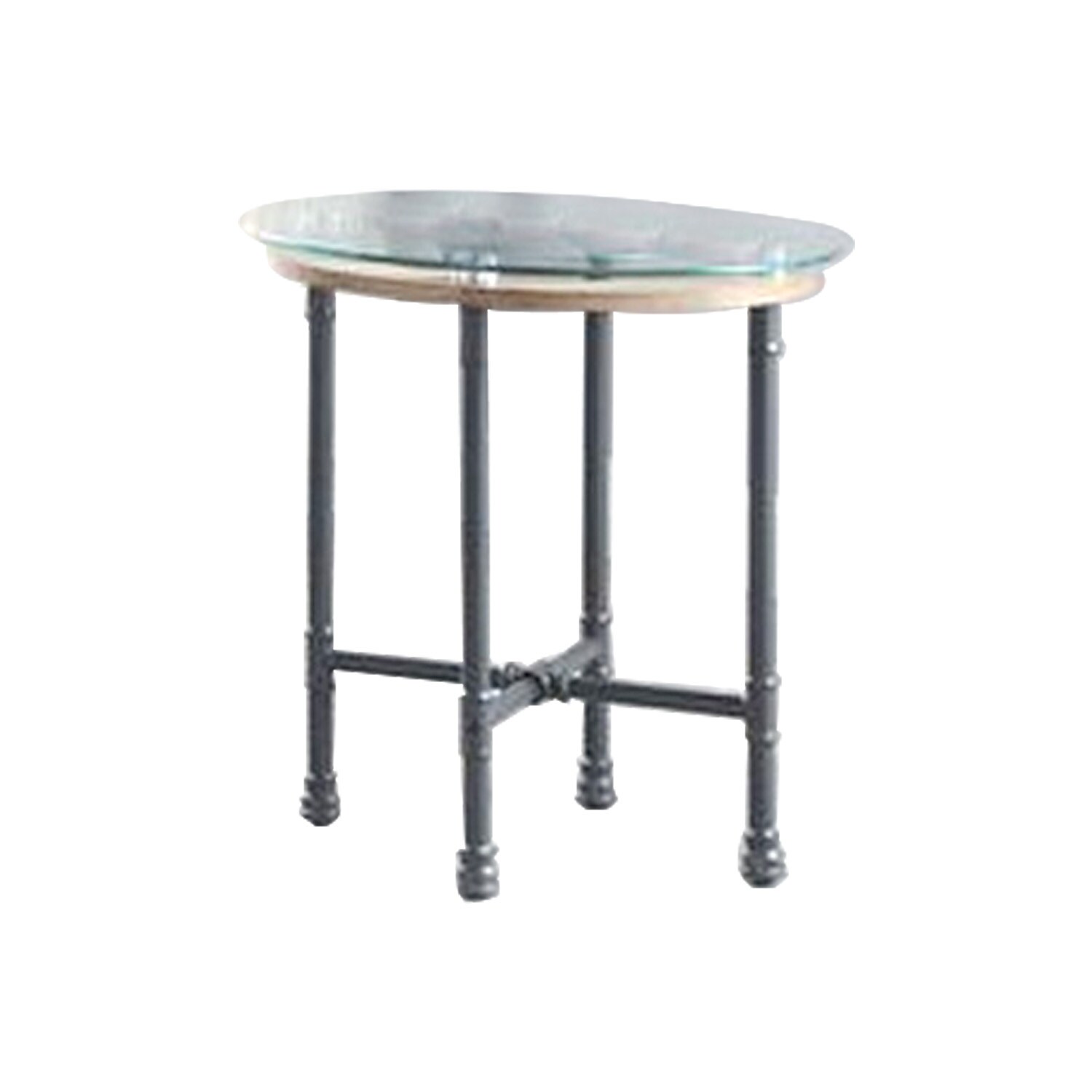 End Table with Round Glass Top and Metal Pipe Style Legs， Gray - Mycitystee