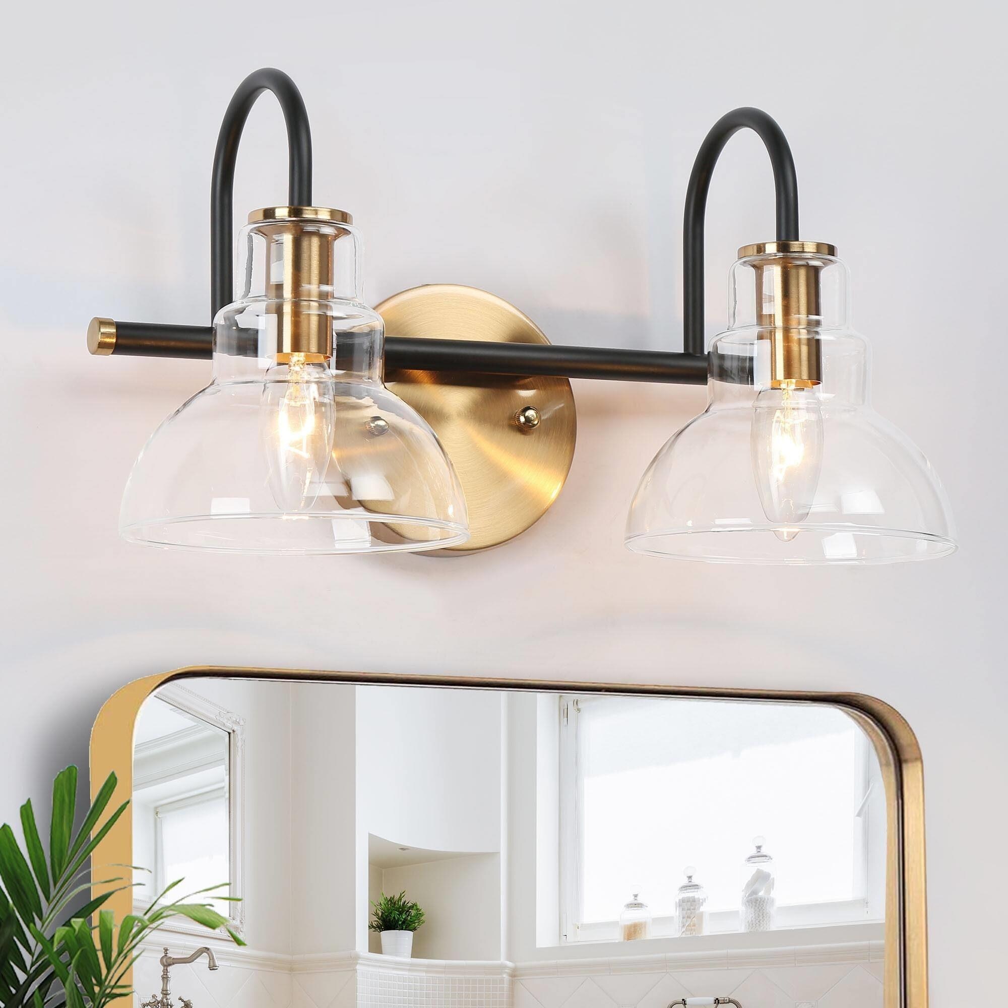 Modern Black Gold 2-Light Bathroom Vanity Light Wall Sconce with Clear Glass - 14.5