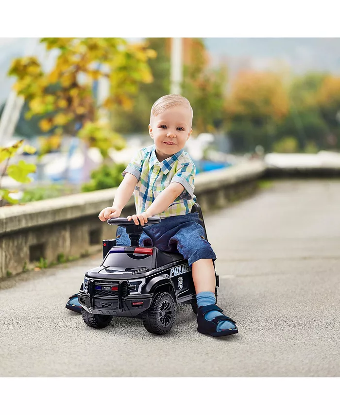 Aosom Kids Push Ride On Car with Working PA System and Horn， Police Truck Style  Foot-to-Floor Sliding Car for Boys and Girls with Under-Seat Storage， - Mycitystee