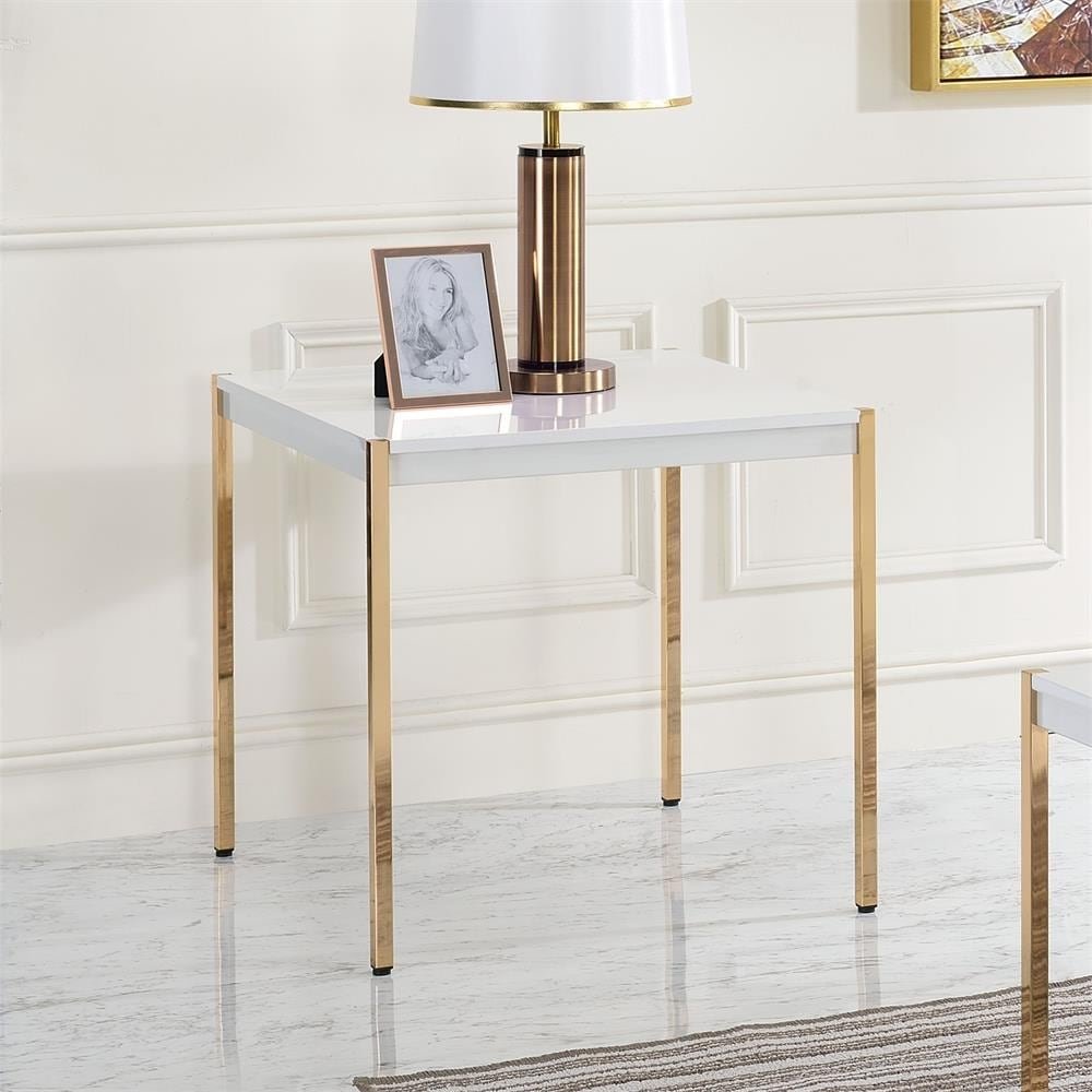 Modern End Table， Side Table With Four Gold Metal Legs - Mycitystee
