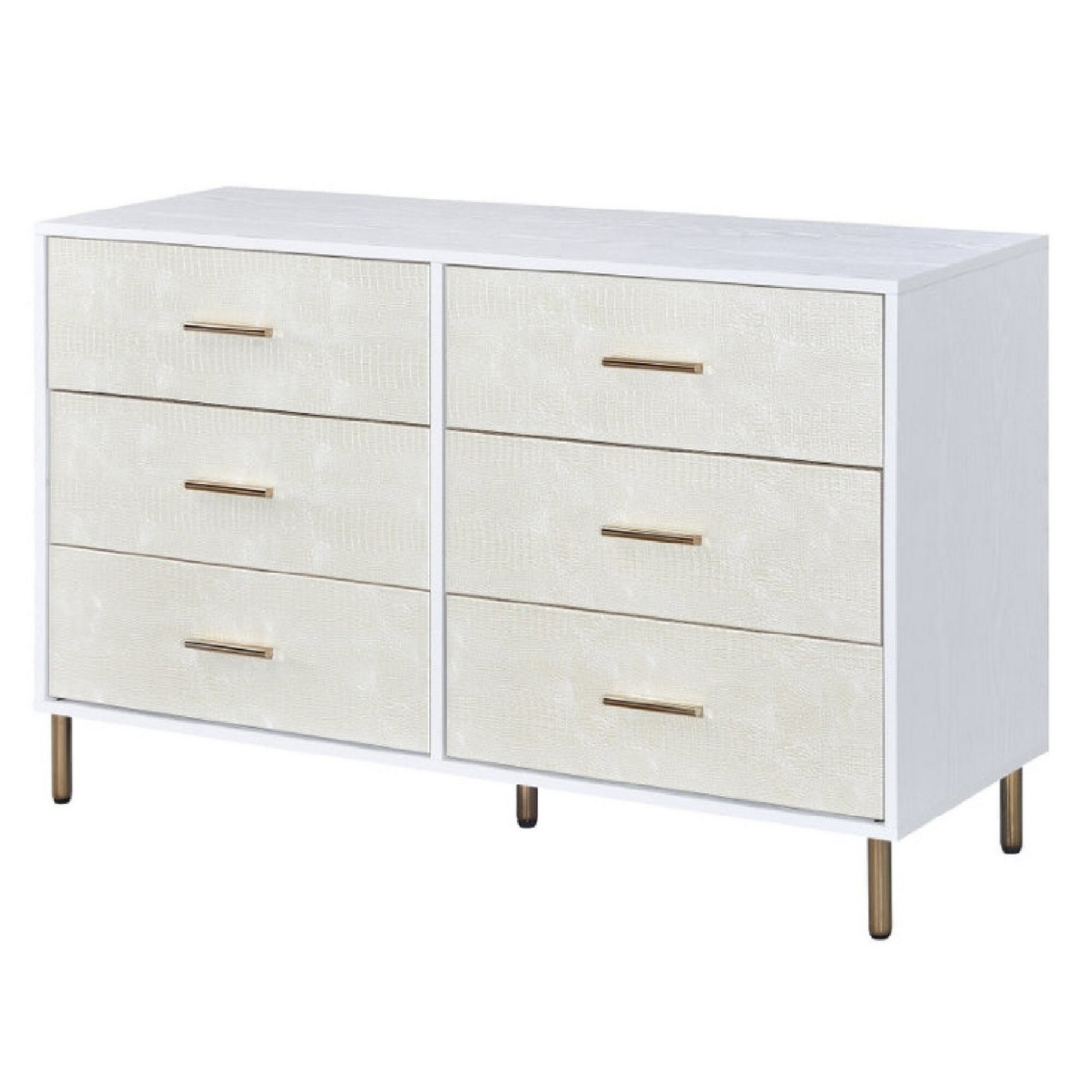 Emily 47 Inch Wood Side Dresser with 6 Drawers， Metal Bar Handles， White - - 36090558 - Mycitystee