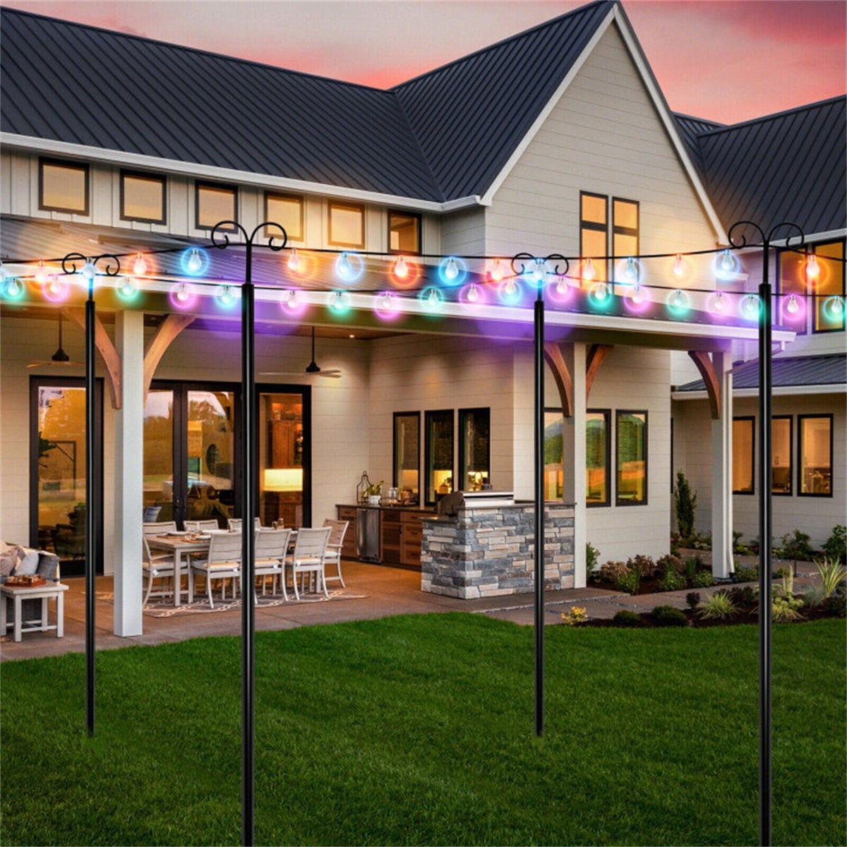 8/10 Feet 2 Pack Outdoor String Light Poles with Top Arc Hook Shopping - The Best Deals on String Lights | 41703348 - Mycitystee