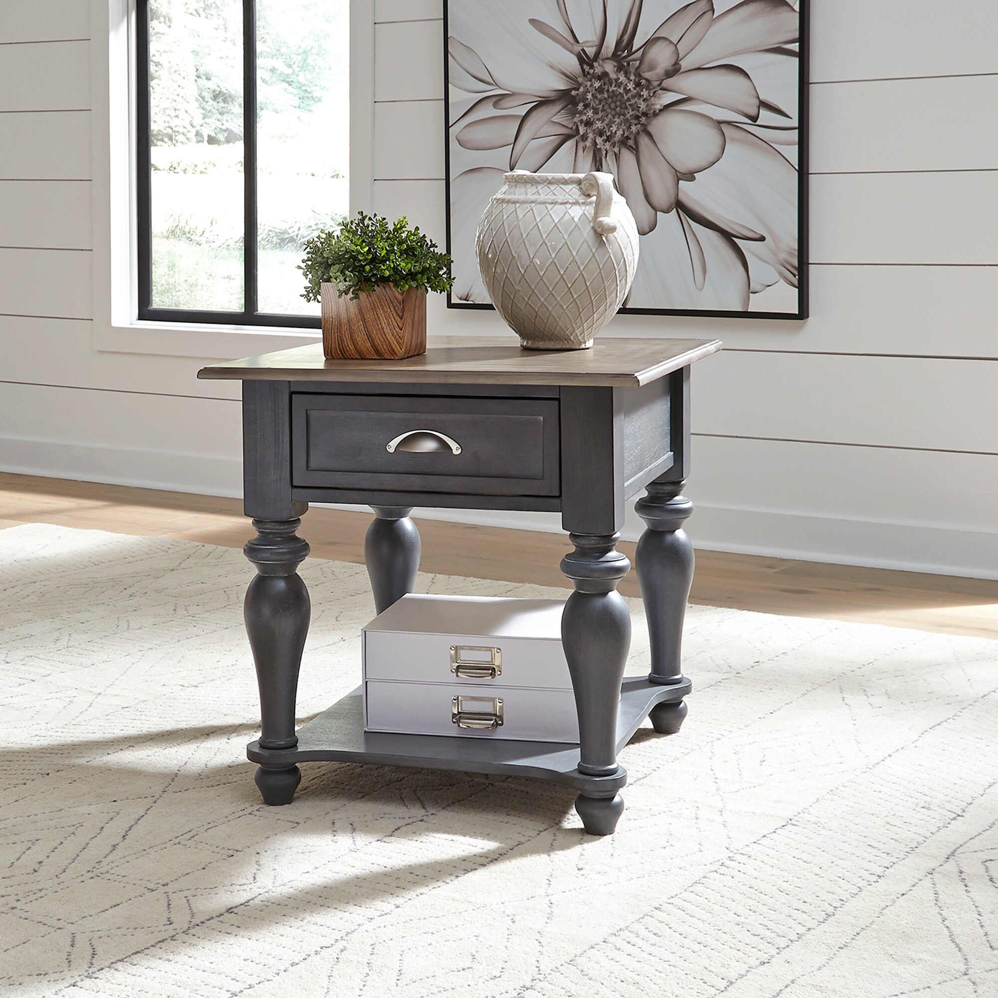 Ocean Isle Slate Weathered Pine Drawer End Table - Mycitystee