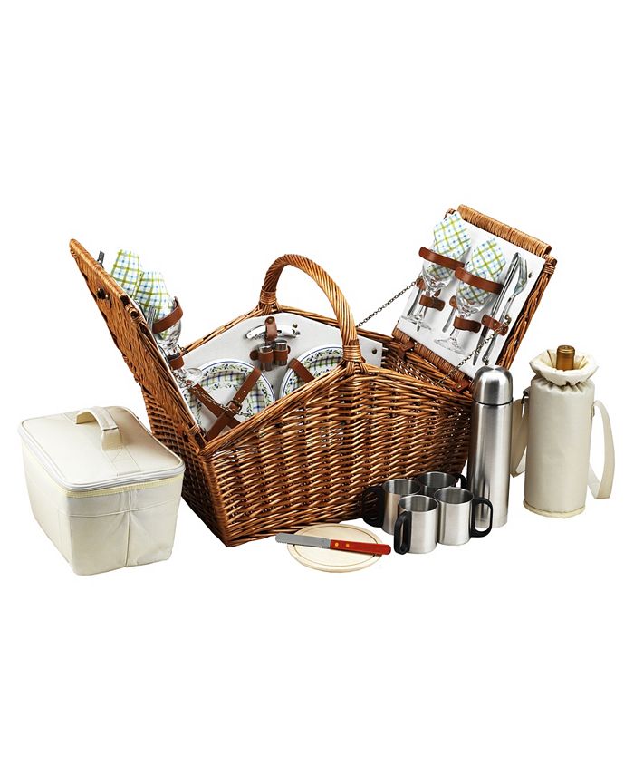 Picnic At Ascot Hunstman English Style Willow Picnic， Coffee Basket for 4 - Mycitystee