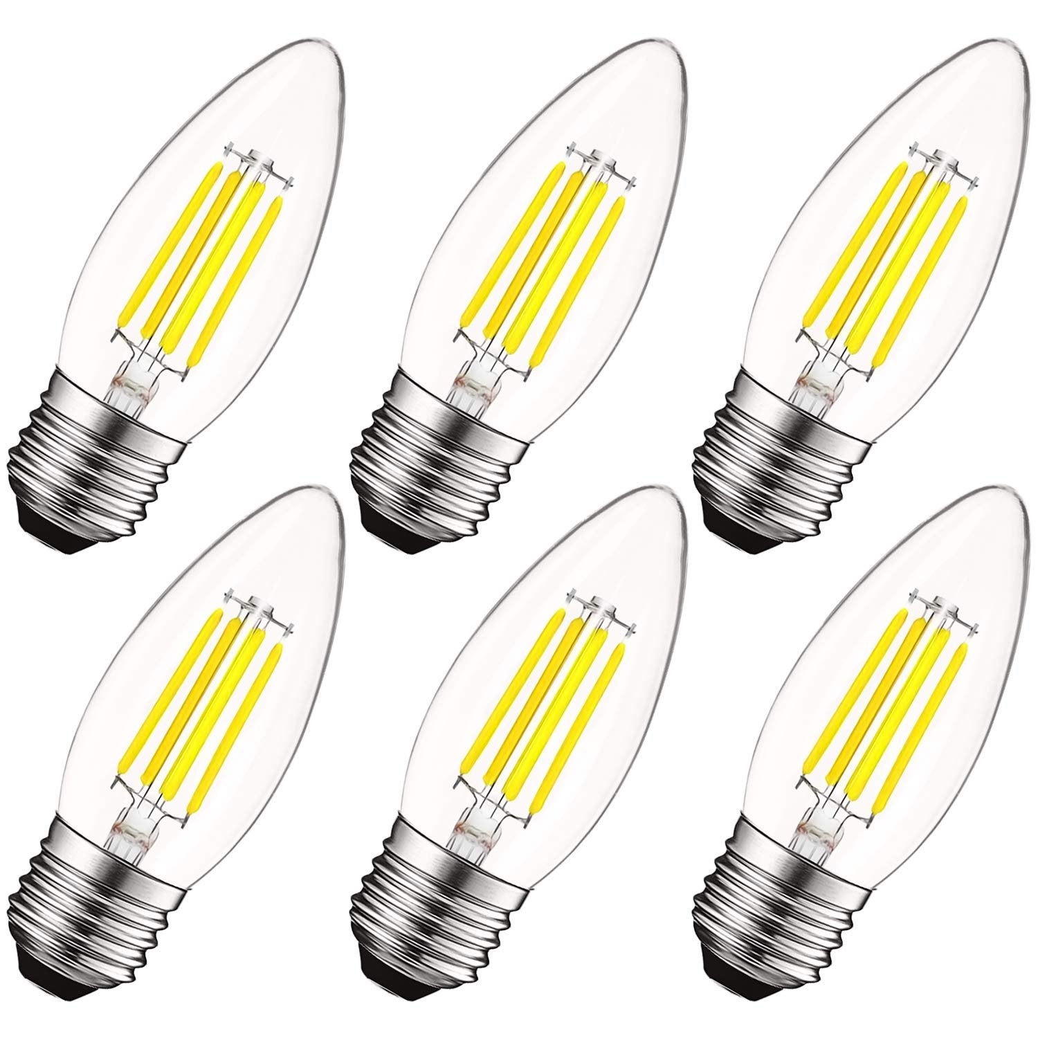 Luxrite 5W Vintage E26 Candelabra LED Bulbs Dimmable， 550 Lumens， 60W Equivalent， Torpedo Tip Clear Glass (6 Pack) - Mycitystee