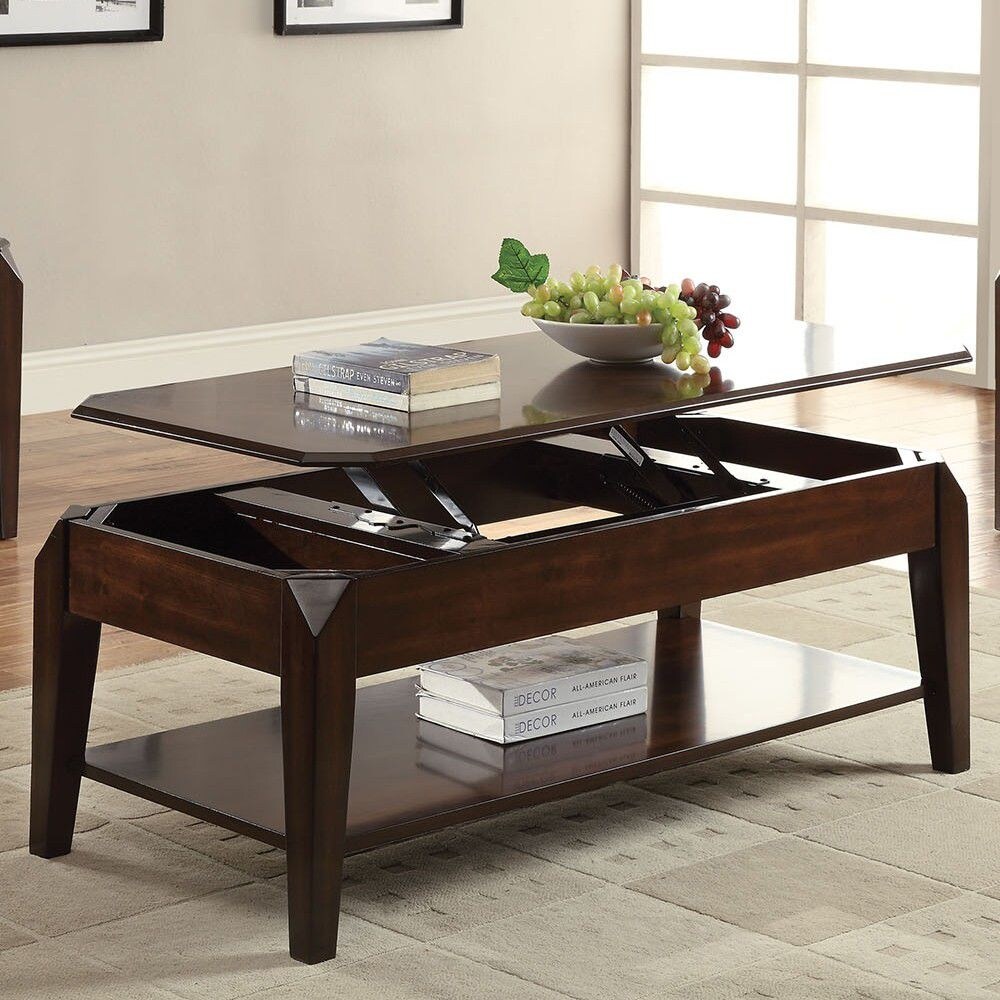 coffee end table collection in walnut finish Rectangular Leg Coffee Table w Shelf Board Lift Top - Mycitystee