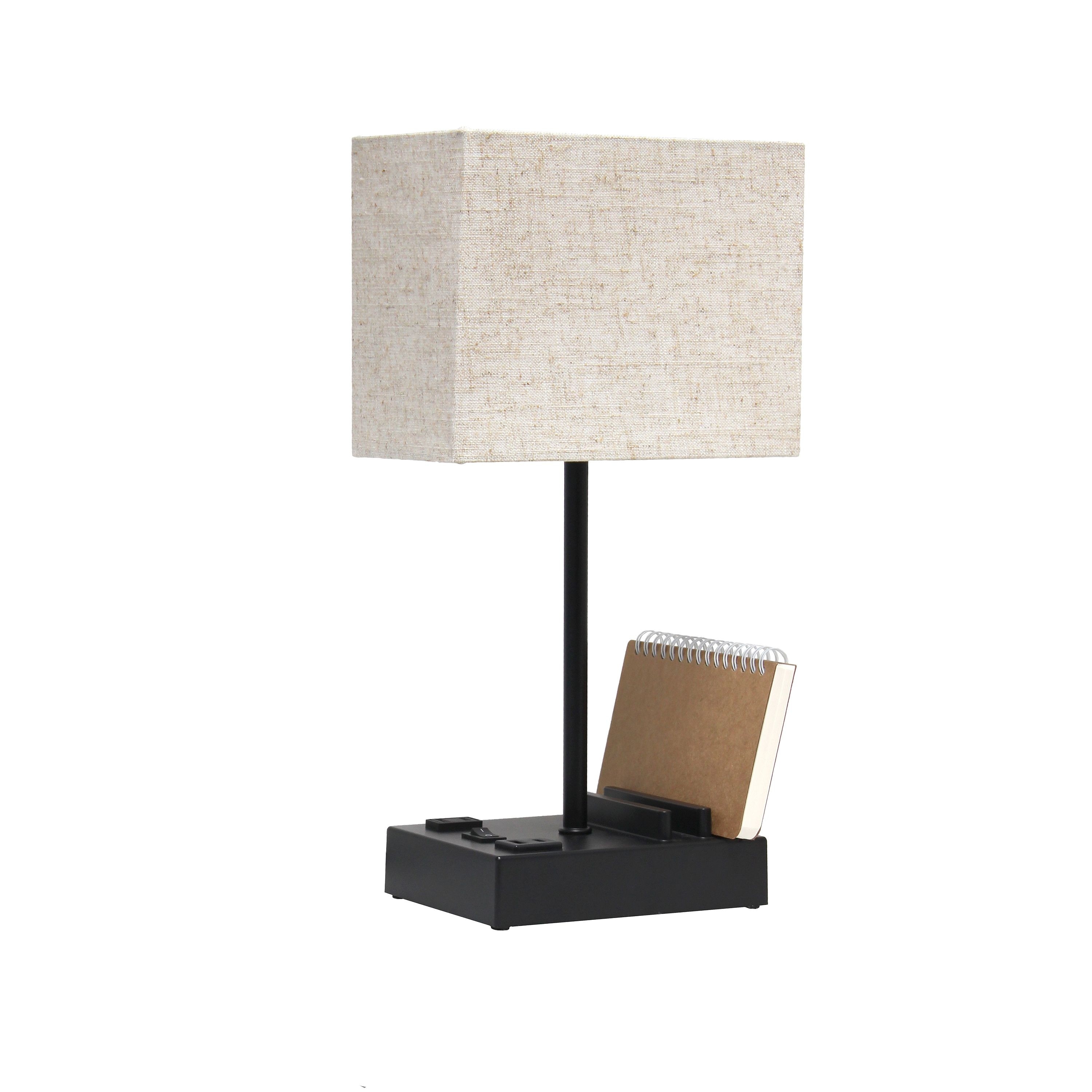 Simple Designs Multi-Use 1 Light Bedside Table Desk Lamp with 2 USB Ports and Charging Outlet - L: 7.85
