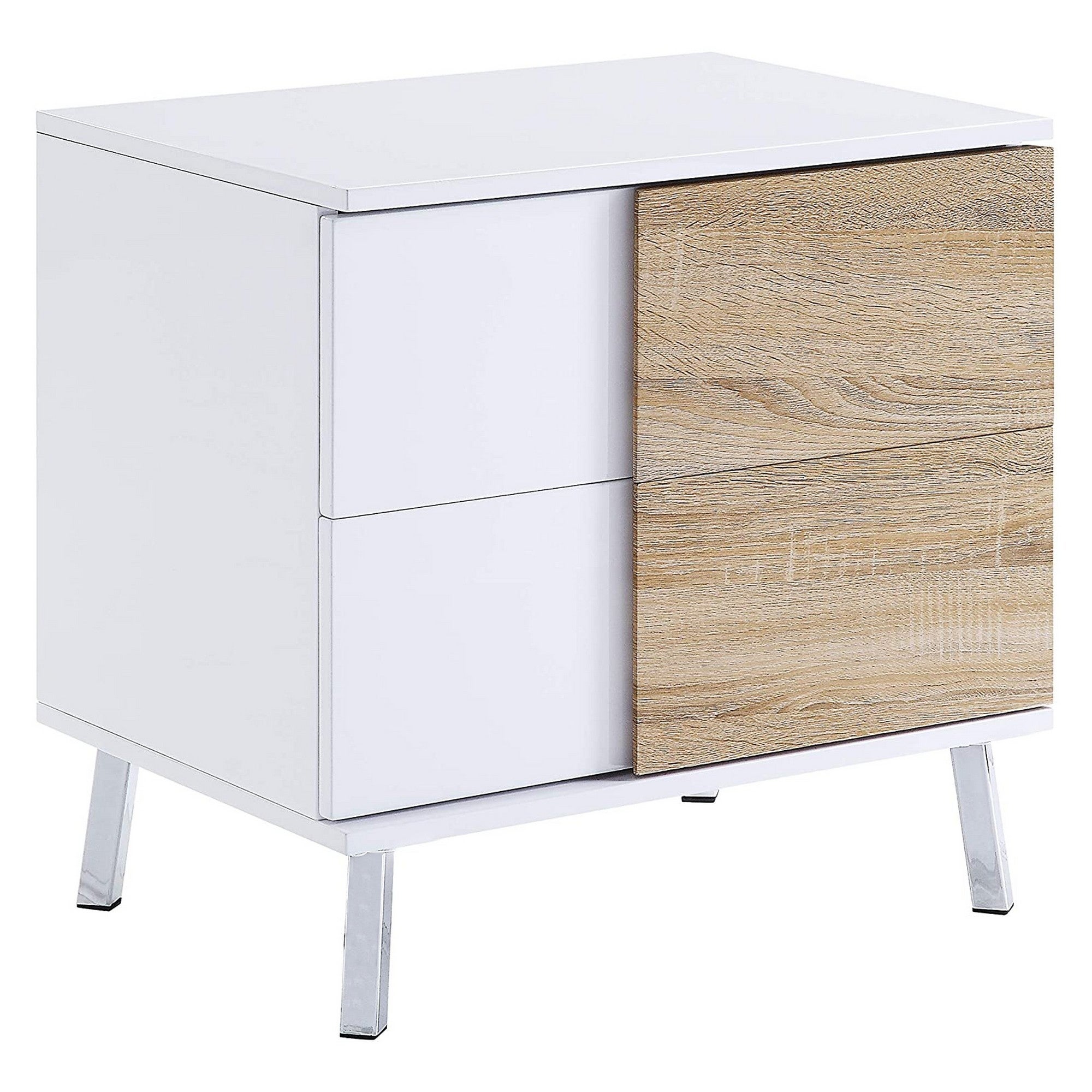 Transitional Wooden Dual Tone End Table with 2 Drawers， White and Brown - Mycitystee