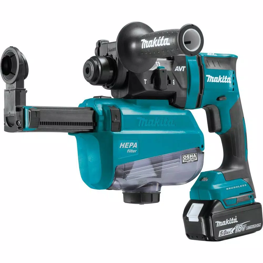 Makita 18-Volt 11/16 in. LXT Lithium-Ion Brushless AVT SDS-Plus Rotary Hammer Kit with HEPA Dust Extractor AWS Capable 5.0 Ah and#8211; XDC Depot - Mycitystee