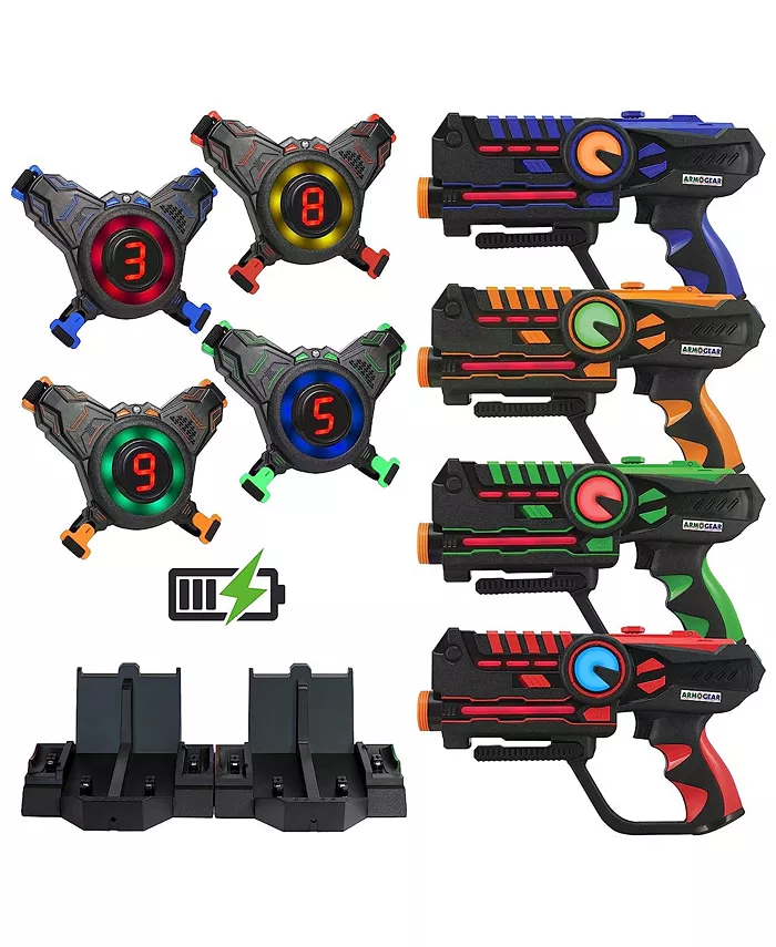Kidzlane ArmoGear Rechargeable Laser Tag Guns Set of 4 and Vests Set of 4 | Digital LED Score Display Vests | Lazer Tag Gun Set 4 Player | Arcade Gift - Mycitystee