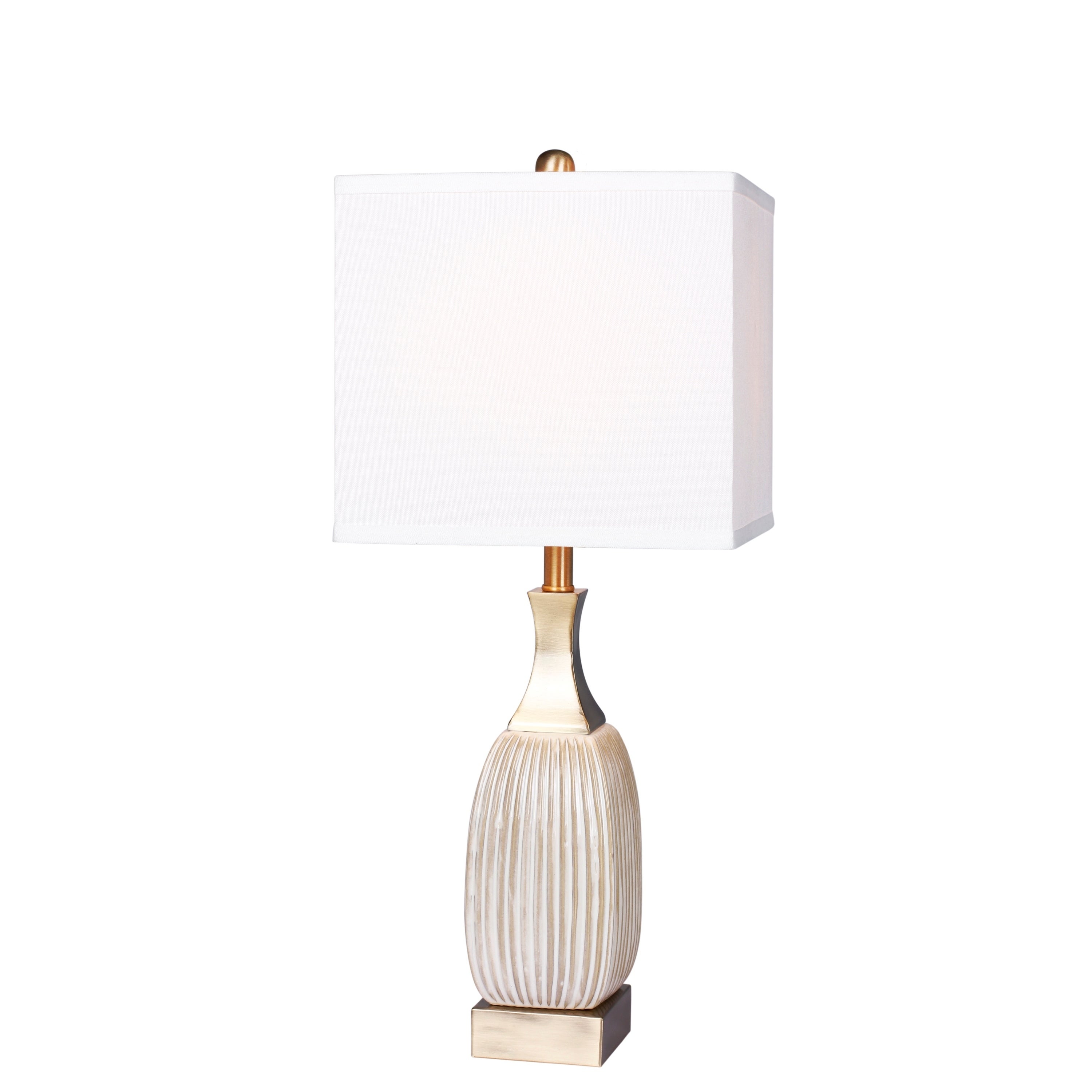 Fangio Lighting's #8987WAB 26.5 in. Vertically Ribbed Aged White Ceramic and Antique Brass Table Lamp - Mycitystee