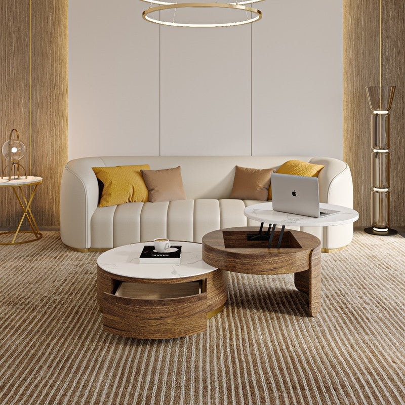 Modern Nesting Lift-Top Round Coffee Tables Set， Marble Finished - Mycitystee