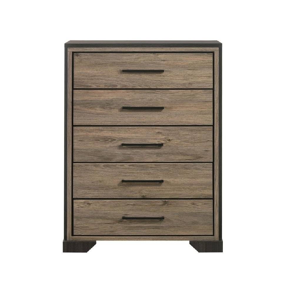 5 Drawers Wood Chest with Matte Pull Handles in Brown and Light Taupe - - 37156927 - Mycitystee
