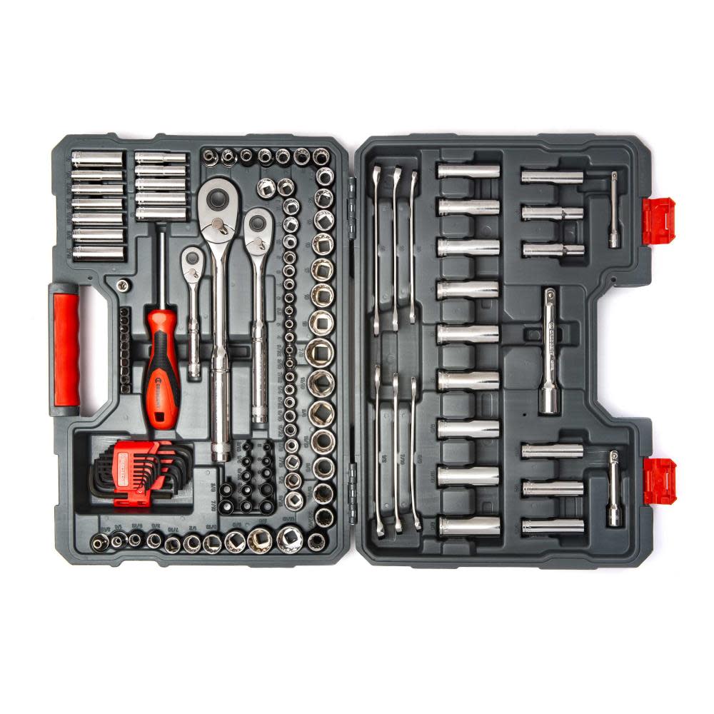 142 Pc 1/4， 3/8 and 1/2 Drive 6 and 12 Point Standard and Deep SAE/Metric Mechanics Tool Set - Mycitystee
