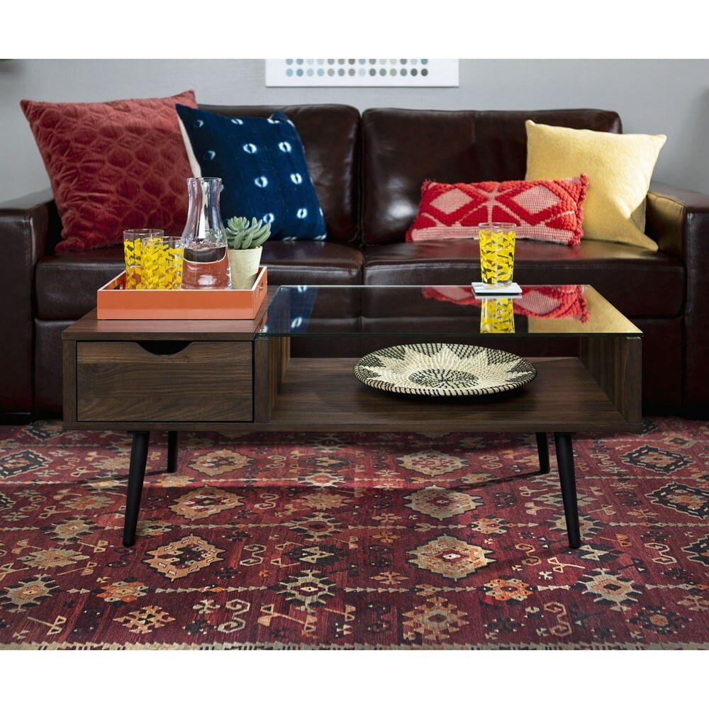 Booker Single-Drawer Wood/Glass Coffee Table， Multiple Finishes - Mycitystee