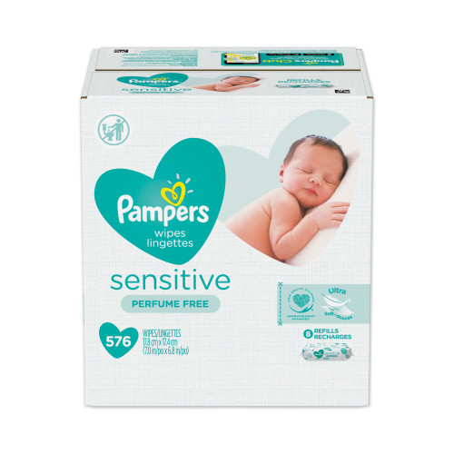 Pampers Sensitive Baby Wipes， White， Cotton， Unscented， 72/Pack， 8 Packs/Carton (88529CT) - Mycitystee
