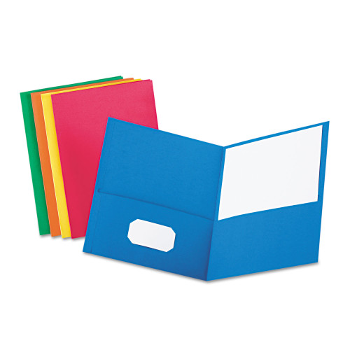 Oxford Twin-Pocket Folder， Embossed Leather Grain Paper， Assorted Colors， 25/Box (57513) - Mycitystee