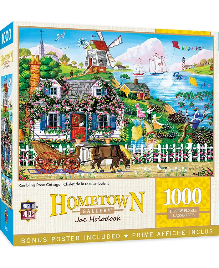 MasterPieces Puzzles Hometown Gallery - Rambling Rose Cottage 1000 Piece Puzzle - Mycitystee