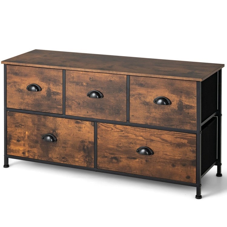Dresser Organizer with 5 Drawers and Wooden Top-Rustic Brown - - 36509158 - Mycitystee