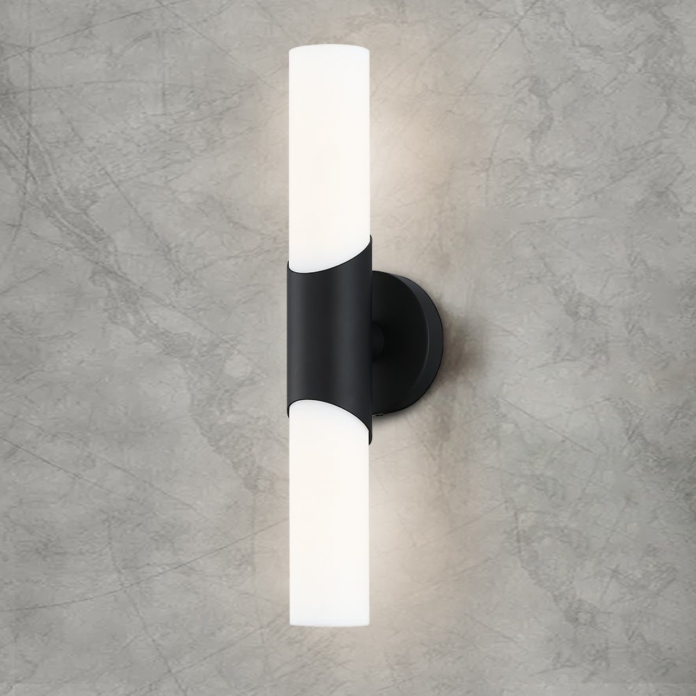 2-Light 16-inch Modern/Contemporary ADA Black Bath Vanity Light Bar with White Opal Glass - 16-inch H - Mycitystee