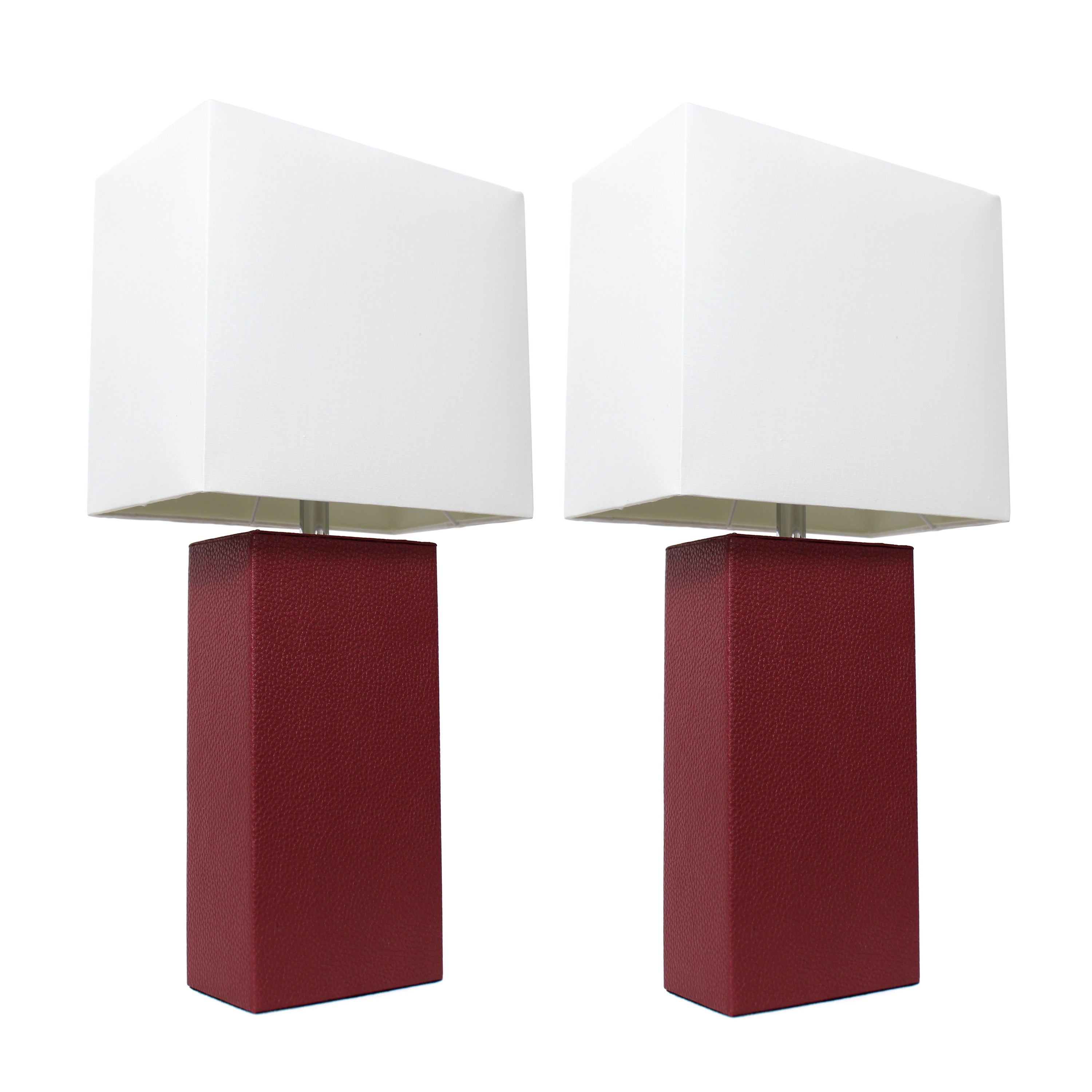 Porch and Den Fairway Red Leather With White Fabric Shades Modern Table Lamps (Set of 2) - Mycitystee