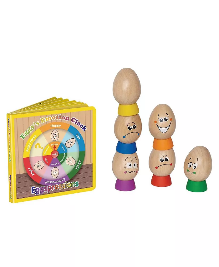 Hape Eggspression - 6 Wooden Egg Figures and Book Set - Mycitystee