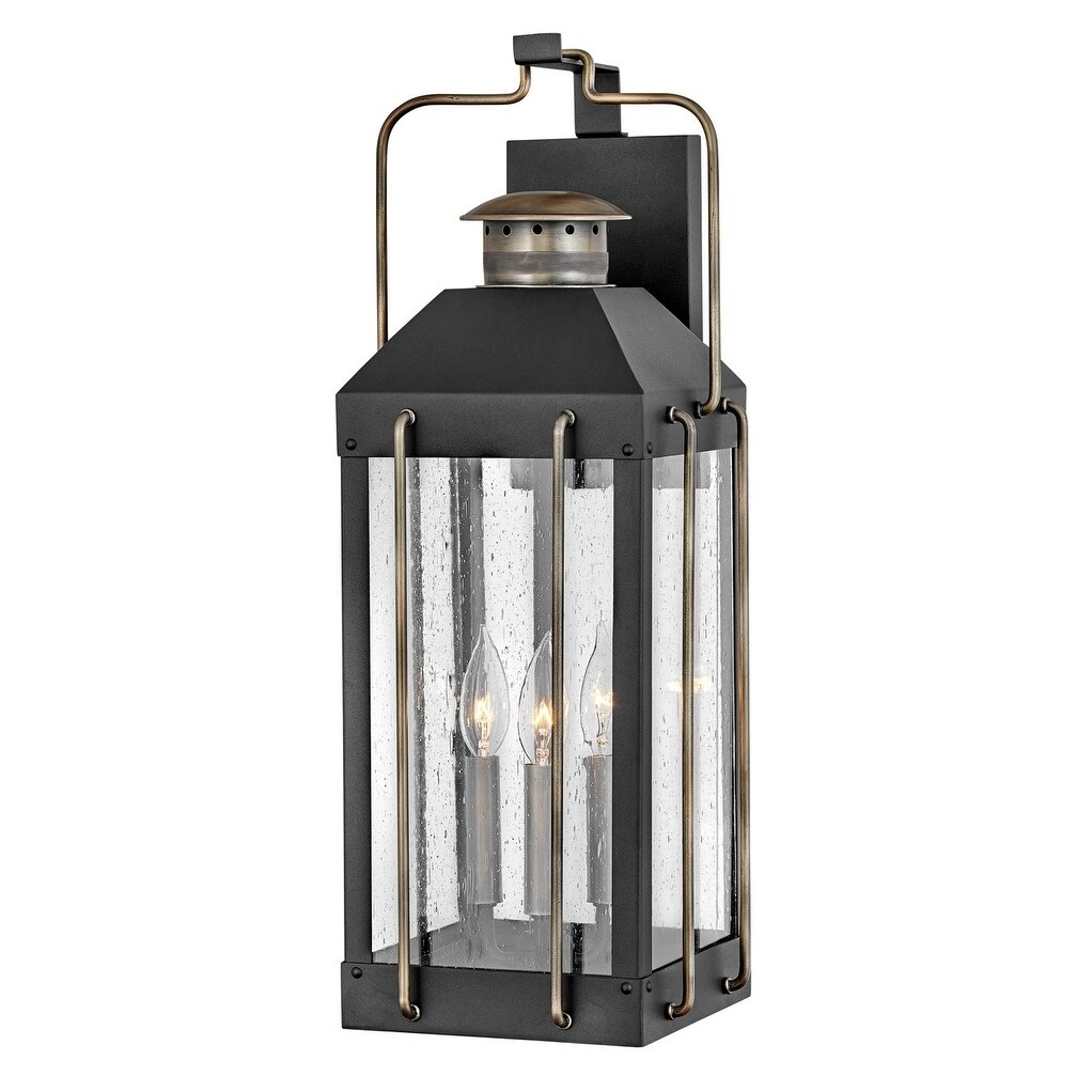 Fitzgerald 3-Light Large Wall Mount Textured Black Outdoor Lantern - Mycitystee