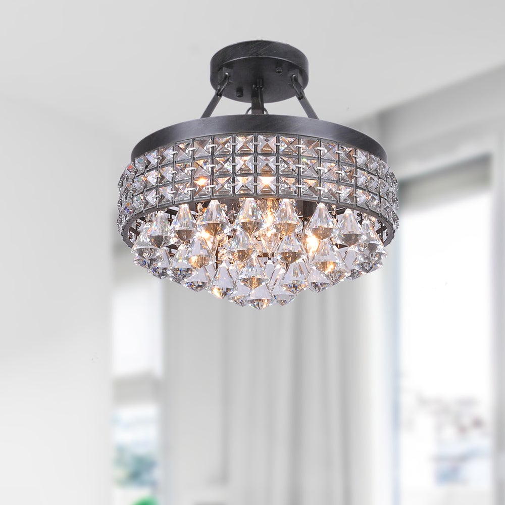 Antonia 4-light Antique Black Iron Shade Crystal Semi-flush Mount - Mycitystee
