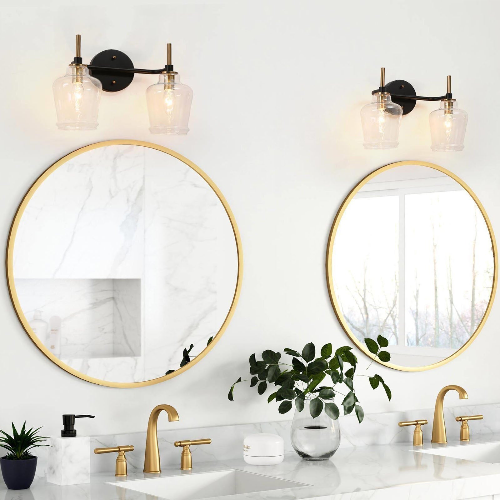 Modern 2-Light Black Gold Bathroom Vanity Light Dimmable Wine Glass Wall Sconces - Mycitystee