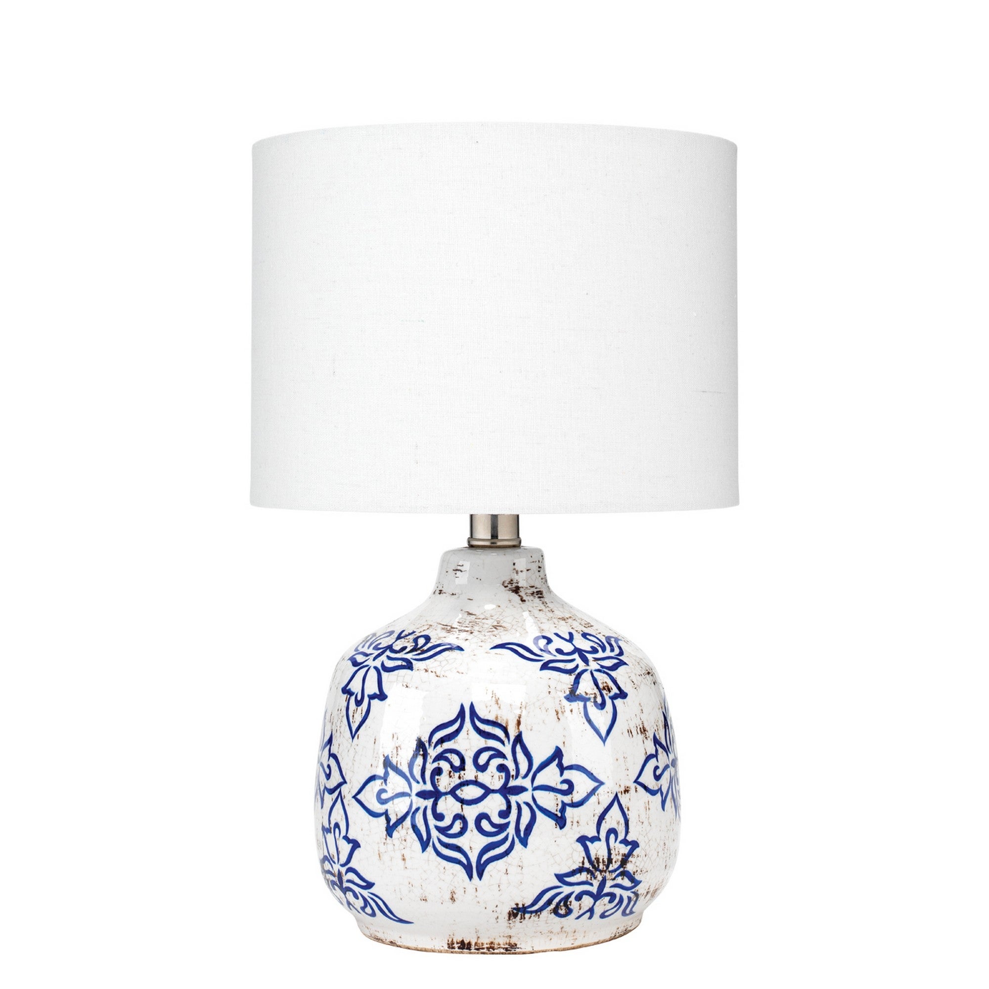 Table Lamp with Floral Pattern Ceramic Base， White - Mycitystee