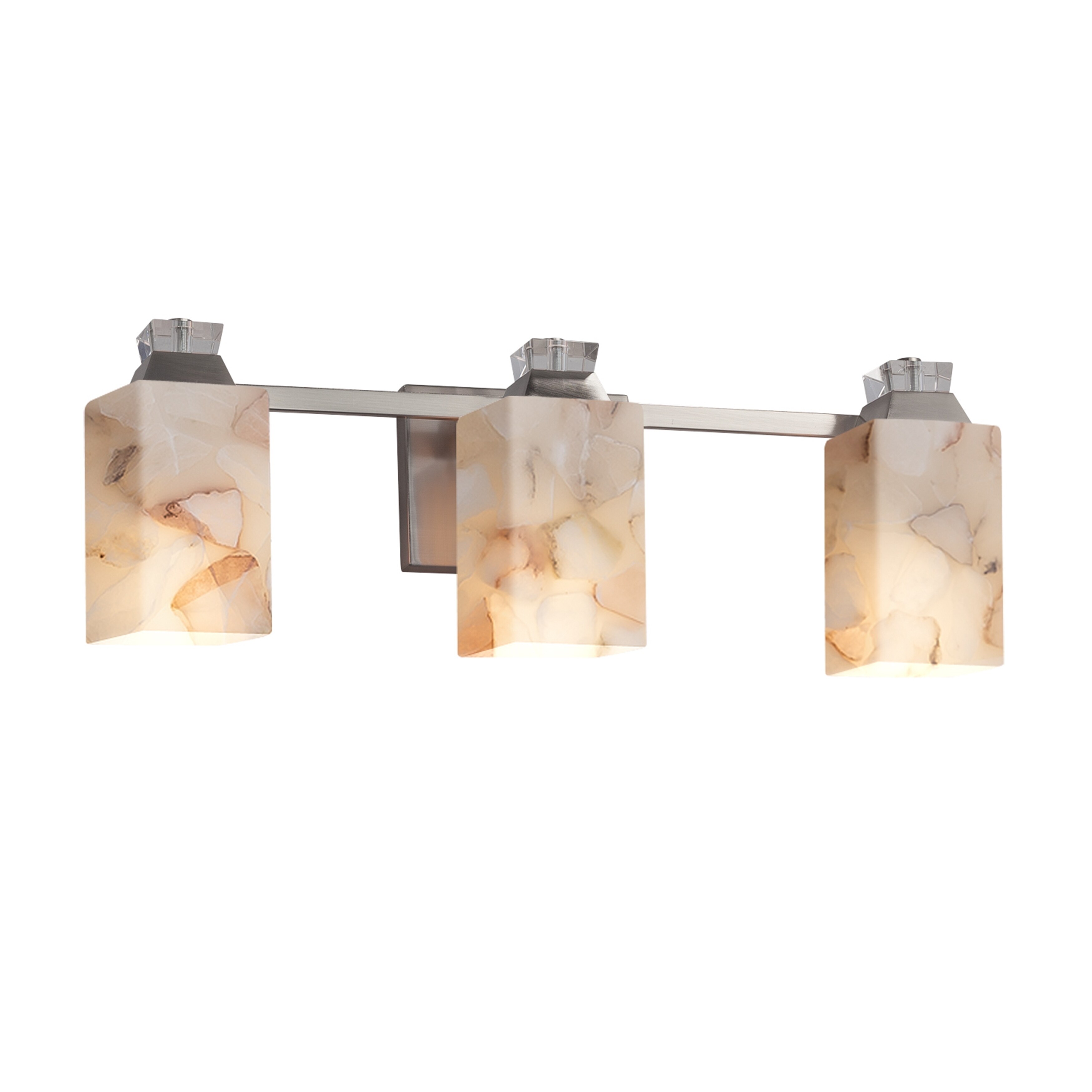Justice Design Alabaster Rocks! Ardent 3-light Brushed Nickel Bath Bar， Alabaster Rocks Square w/ Flat Rim Shade - Mycitystee