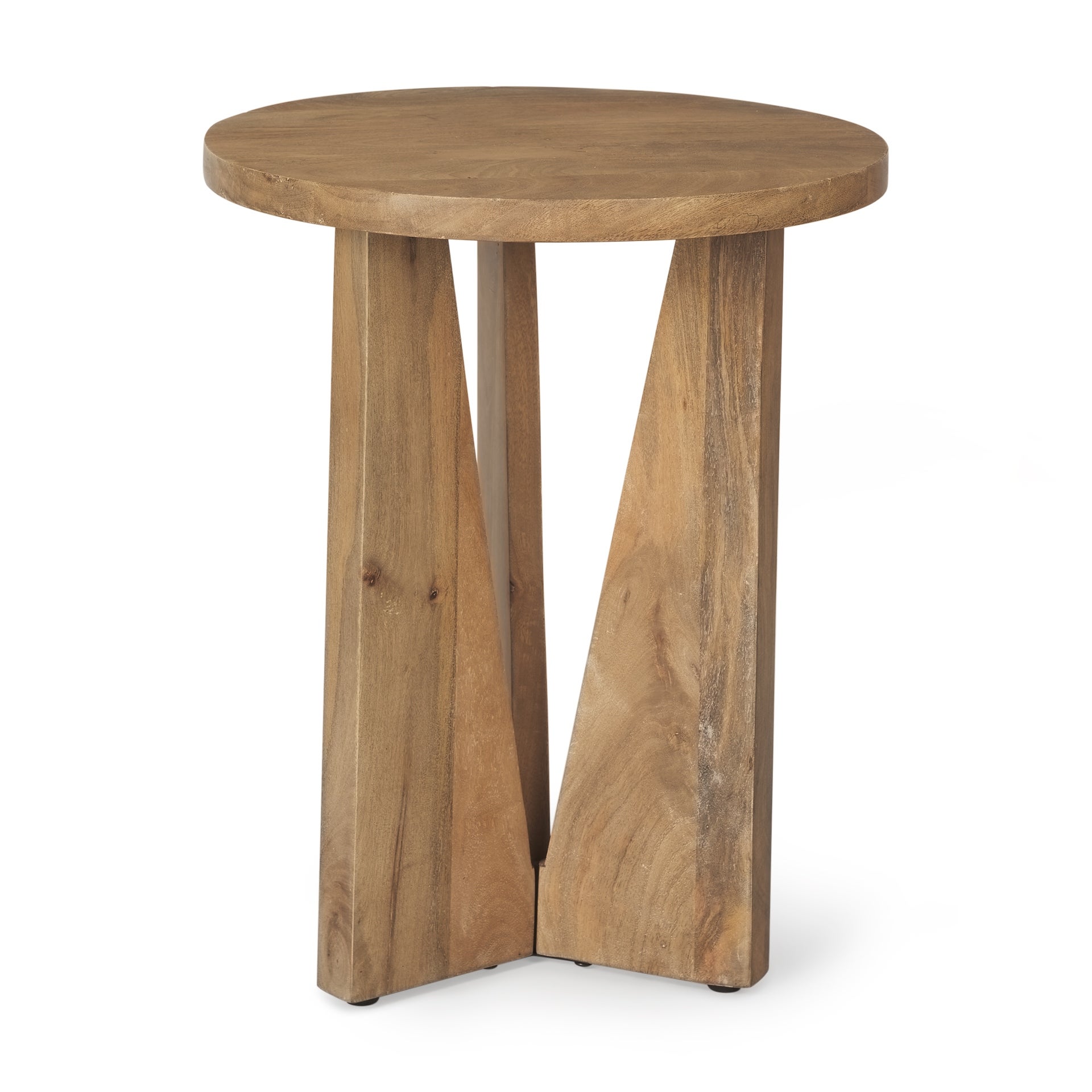 Mattius Light Brown Solid Wood Round Accent Table - Mycitystee