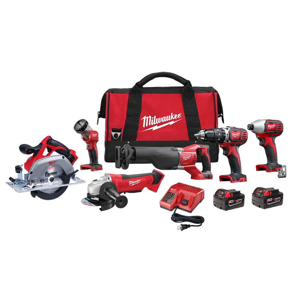 Milwaukee M18 18V Lithium-Ion Cordless Combo Tool Kit (6-Tool) with Two 3.0 Ah Batteries, 1 Charger, 1 Tool Bag 2696-26 - Mycitystee