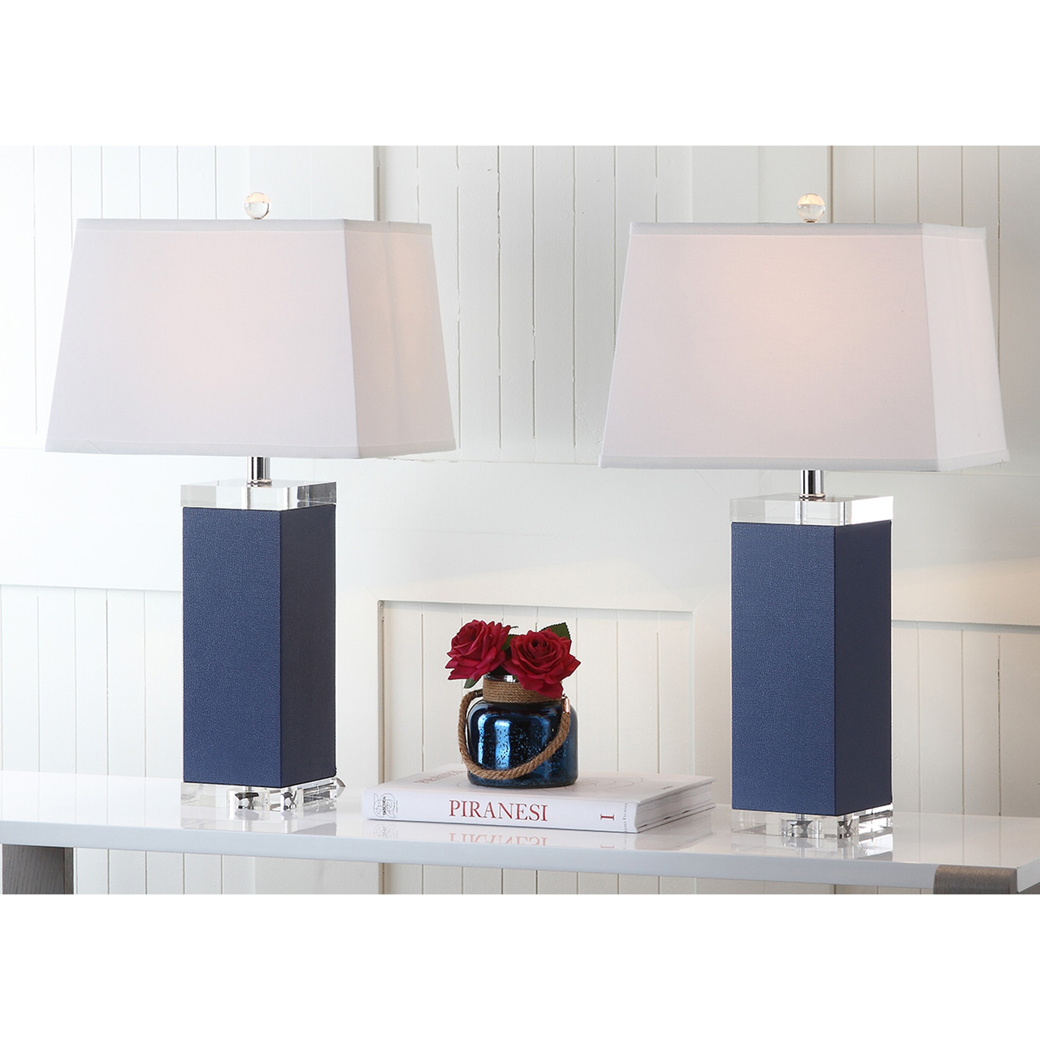 SAFAVIEH Lighting 27 inch Navy Deco Leather Table Lamp (Set of 2) - 14