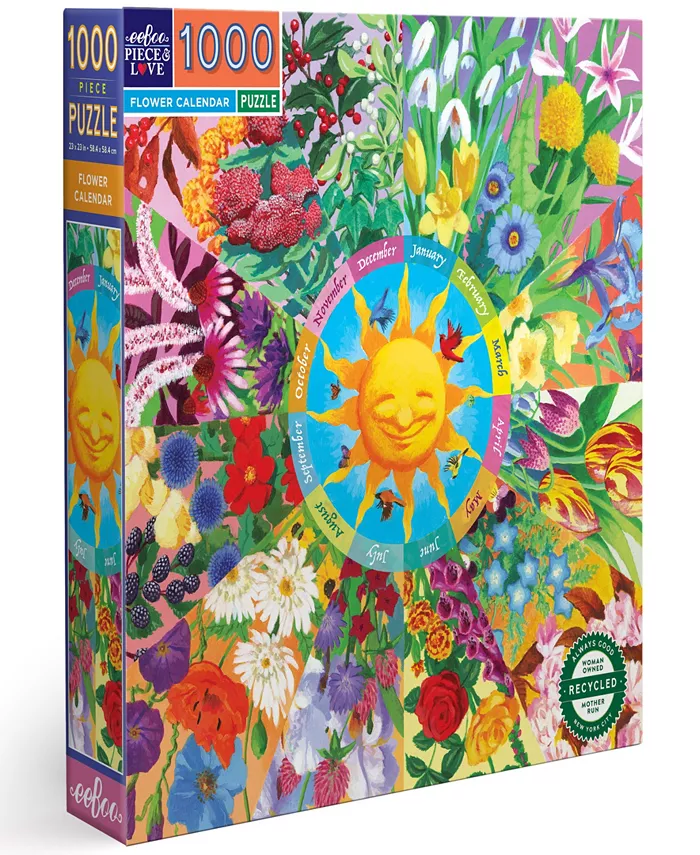 Eeboo Piece And Love Flower Calendar 1000 Piece Square Adult Jigsaw Puzzle Set， Ages 14 years and up - Mycitystee