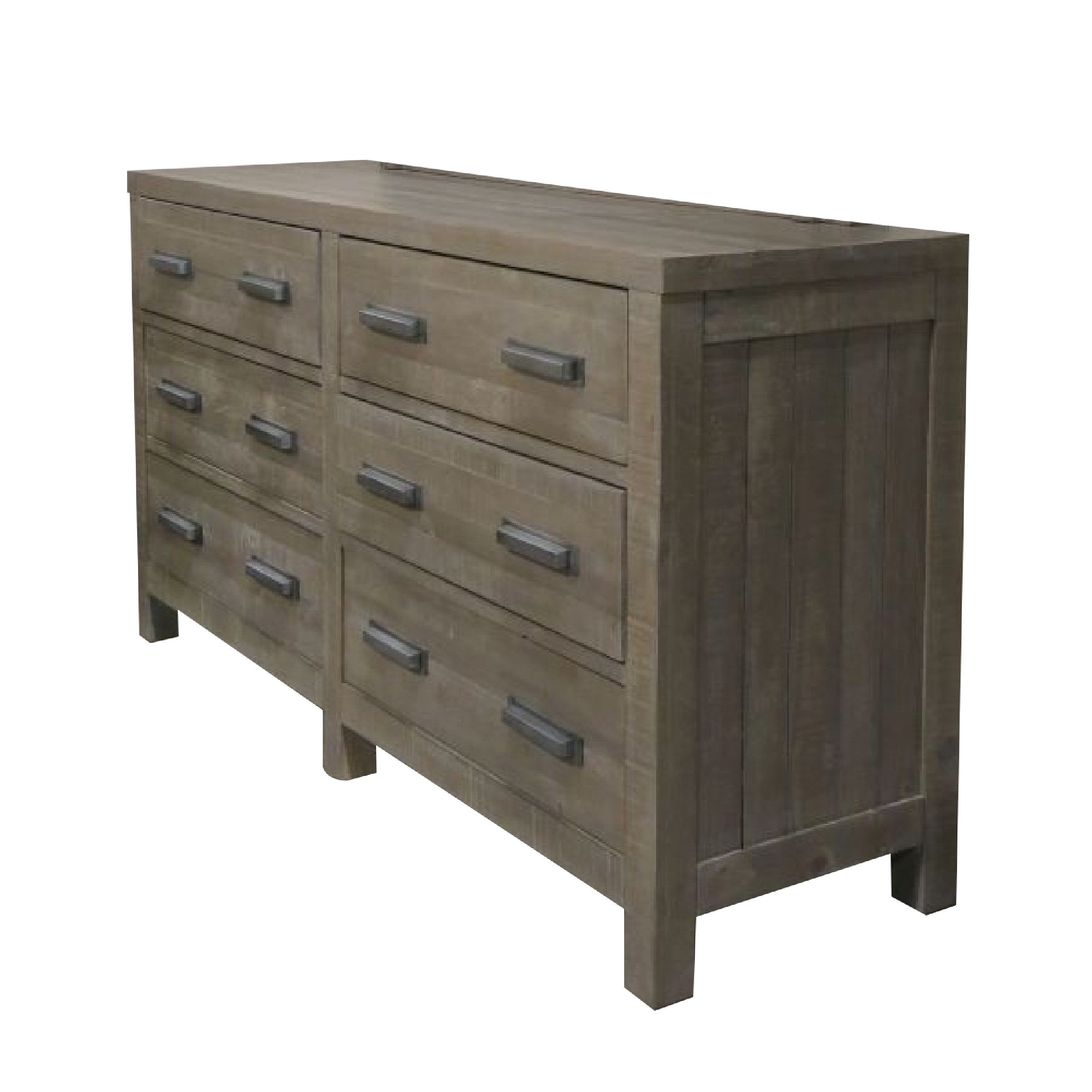 68 Inch Min Pine Wood 6 Drawer Dresser， Distressed Rustic Gray - - 35735290 - Mycitystee