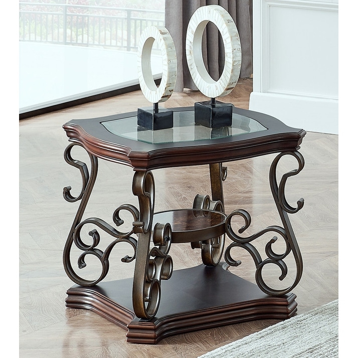 End table， Glass table top， MDF W/marble paper middle shelf - Mycitystee