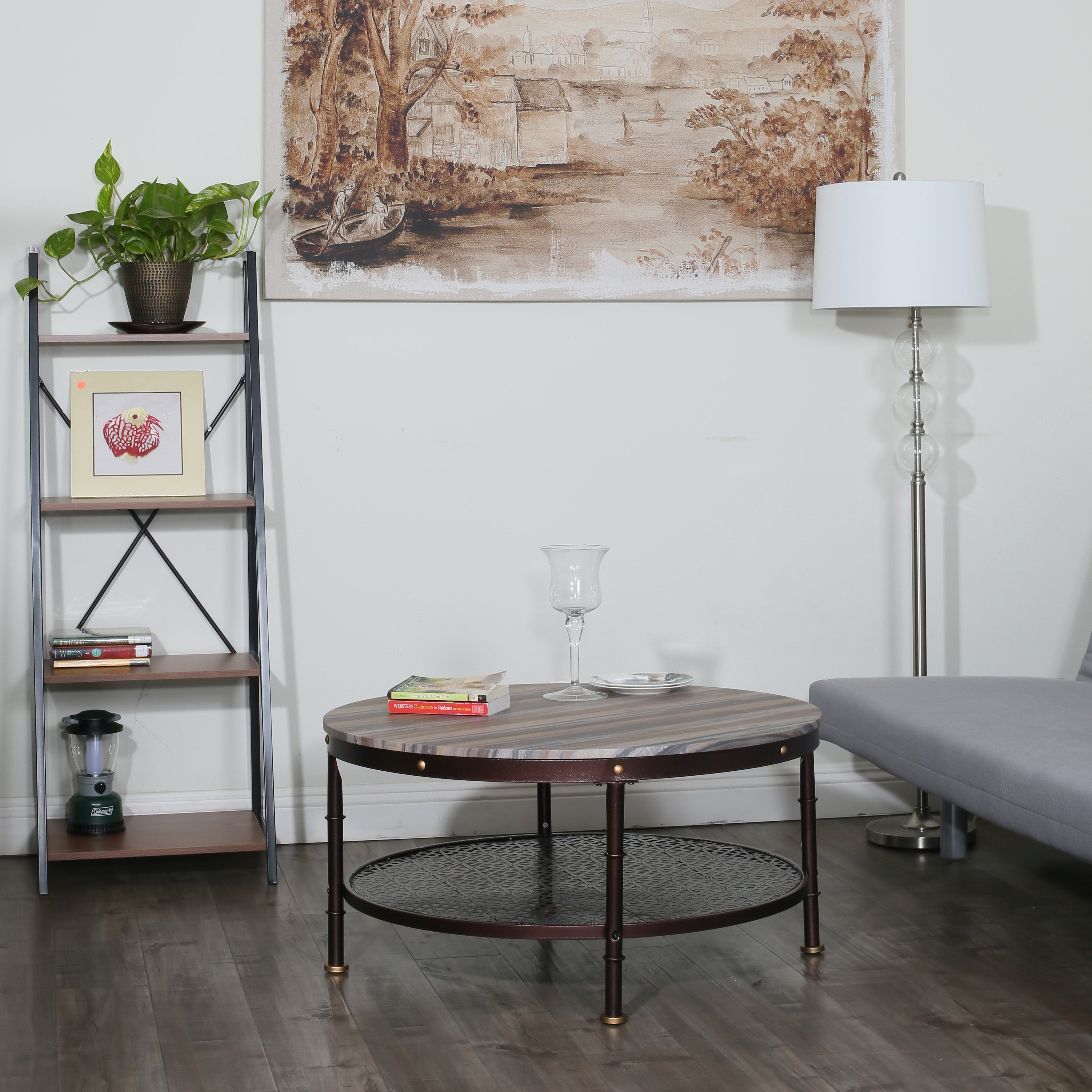 Davee Round Wood and Metal Coffee Table - dia 36 in - Mycitystee