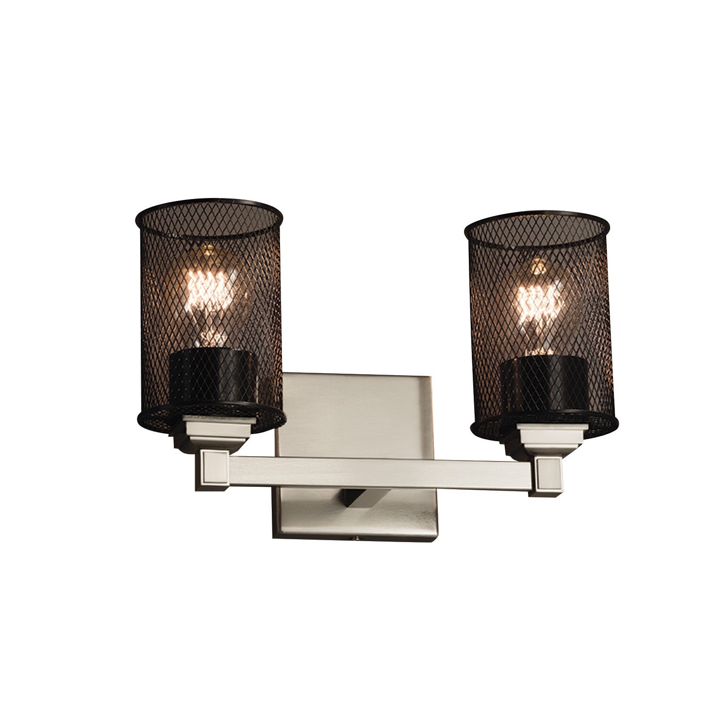 Justice Design Wire Mesh Regency 2-light Brushed Nickel Bath Bar， Wire Mesh Cylinder - Flat Rim Shade - Silver - Mycitystee