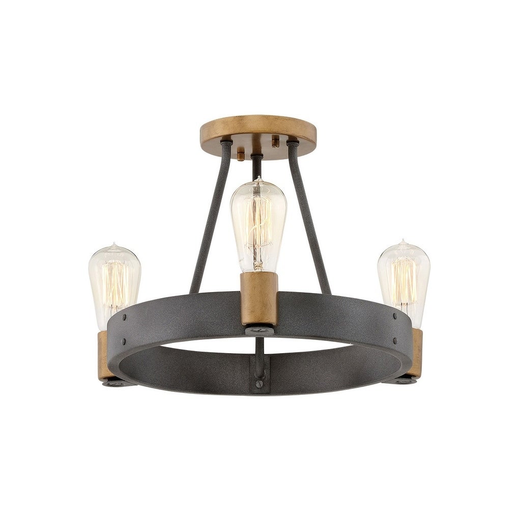 Hinkley Silas 3-Light Semi-Flush Mount in Aged Zinc - Mycitystee