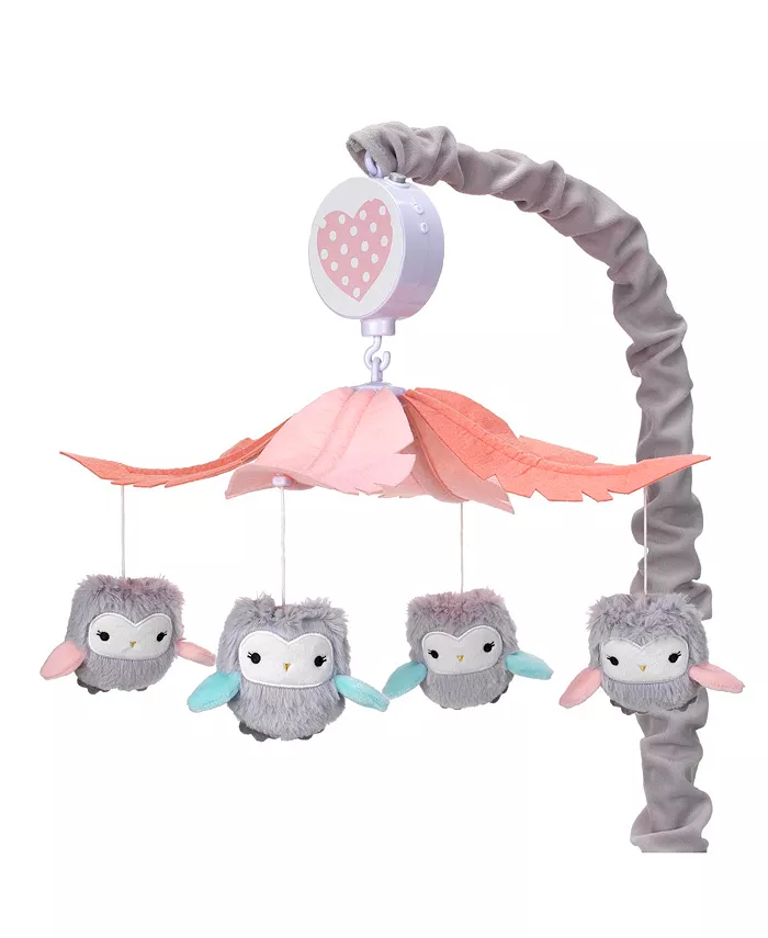 Lambs Ivy Sweet Owl Dreams Gray Pink Musical Baby Crib Mobile Soother Toy - Mycitystee