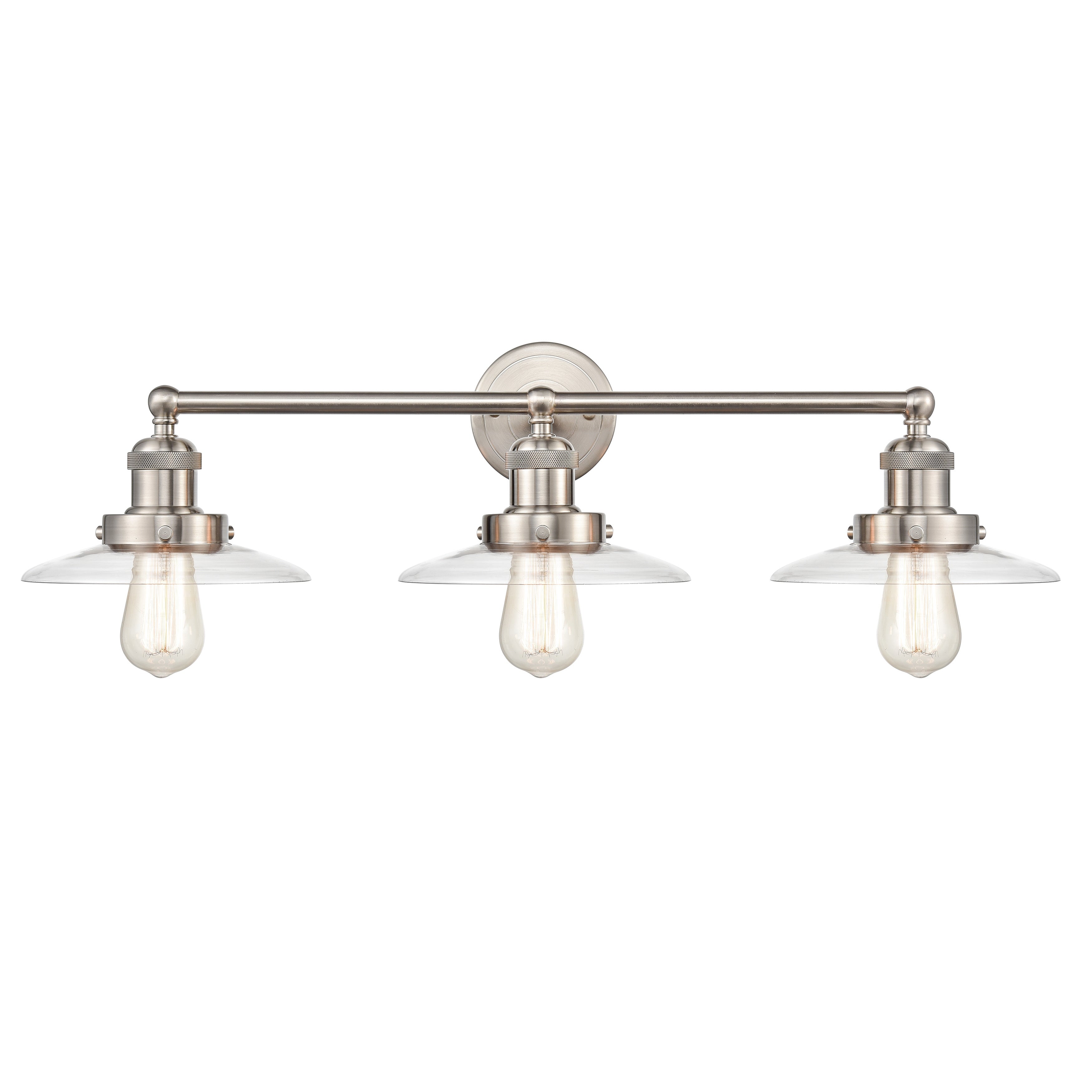 English Pub 28'' Wide 3-Light Vanity Light - Satin Nickel - Mycitystee