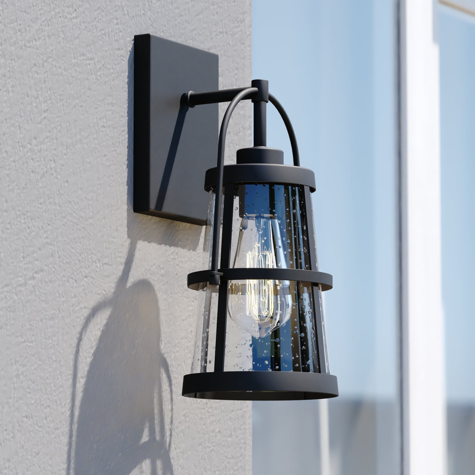 Portage Park 1 Light Black Dusk to Dawn Outdoor Wall Lantern Clear Glass - 6.5-in. W x 12.75-in. H x 7-in. D - Mycitystee