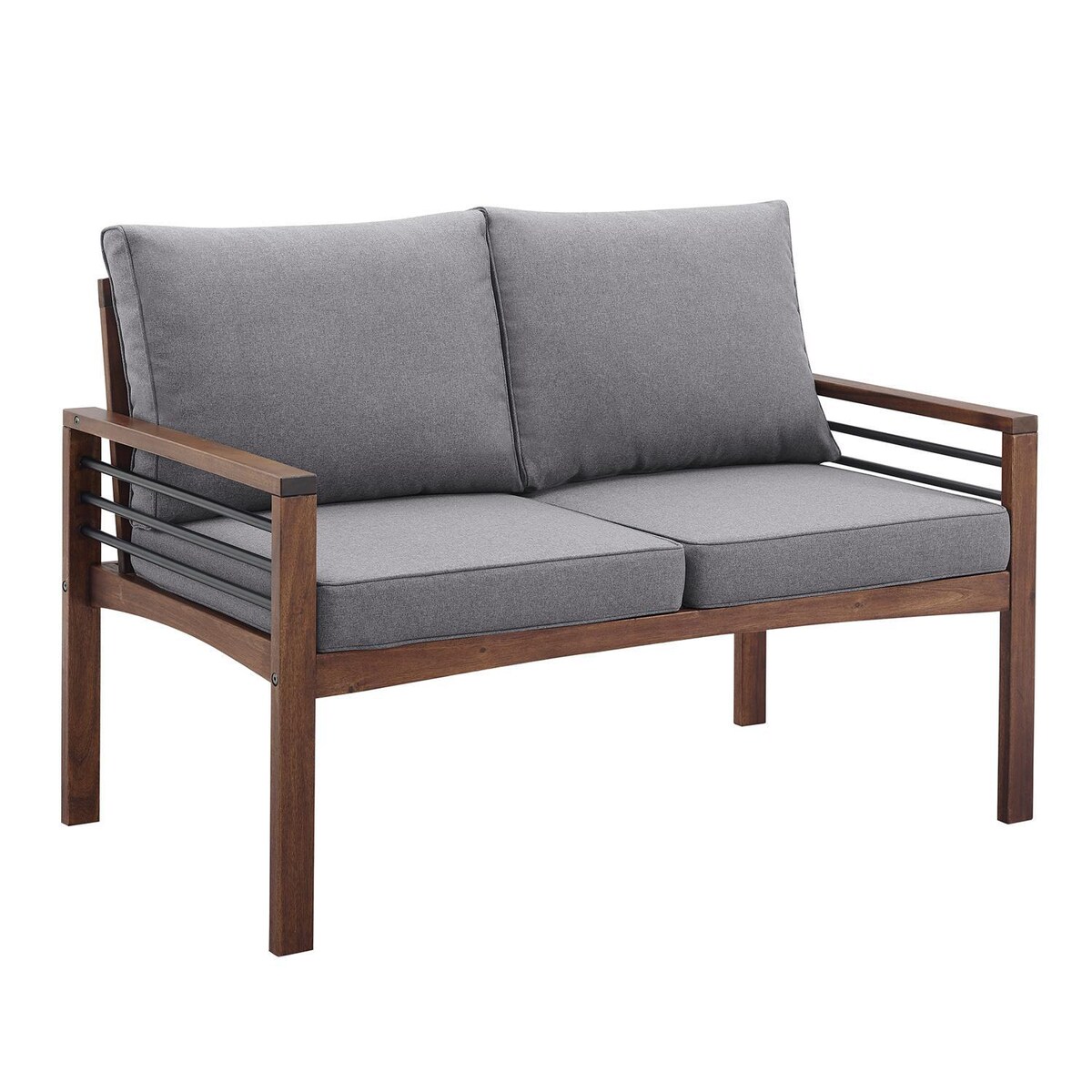 Ultimate Patio Land Bay Acacia and Steel Patio Loveseat W/ Gray Cushions - Mycitystee